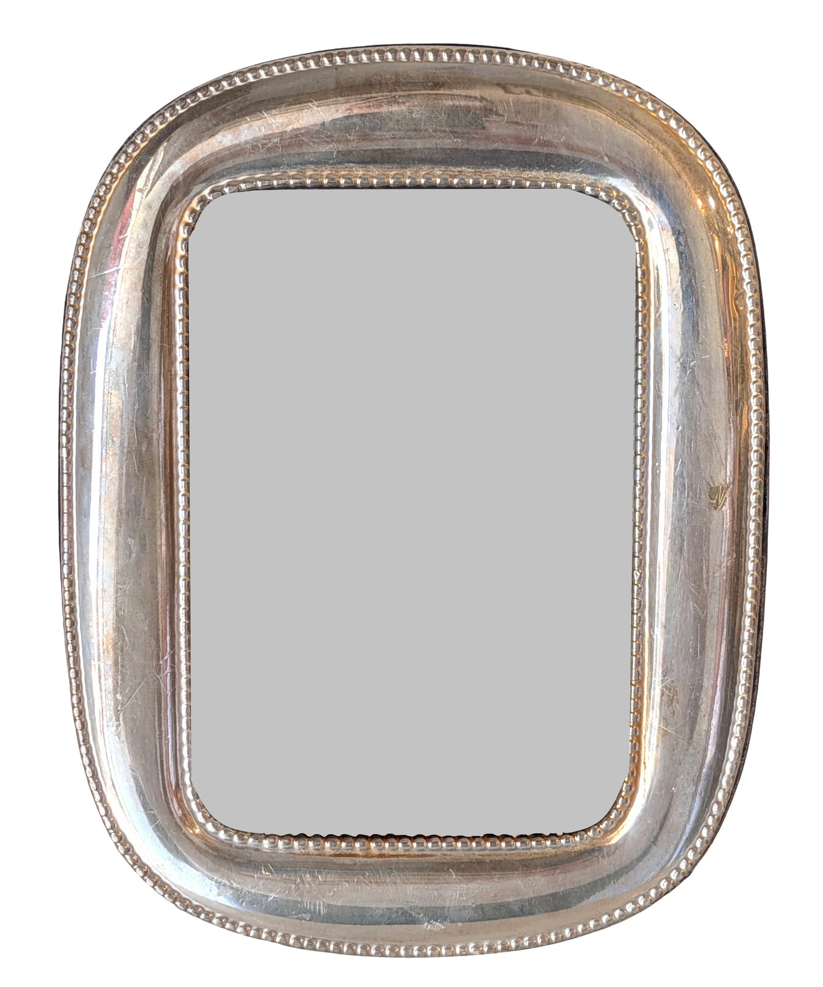 Vintage Silver-Tone Double Picture Frame Beaded Edge Velvet Easel Back Possibly Sterling (1 of 3)