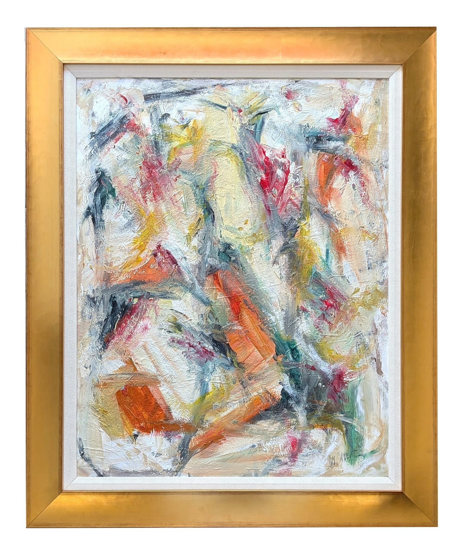 Mary Lee Abbott (1921 - 2019) American: Mary Lee Abbott (1921 - 2019) American Mixed Media on Cartoon Measure 27 1/4"in H X 21 1/4"in W and 34"in H x 28"in W with frame Known for: Abstract expressionist painting. Biography: Mary Abbott was 