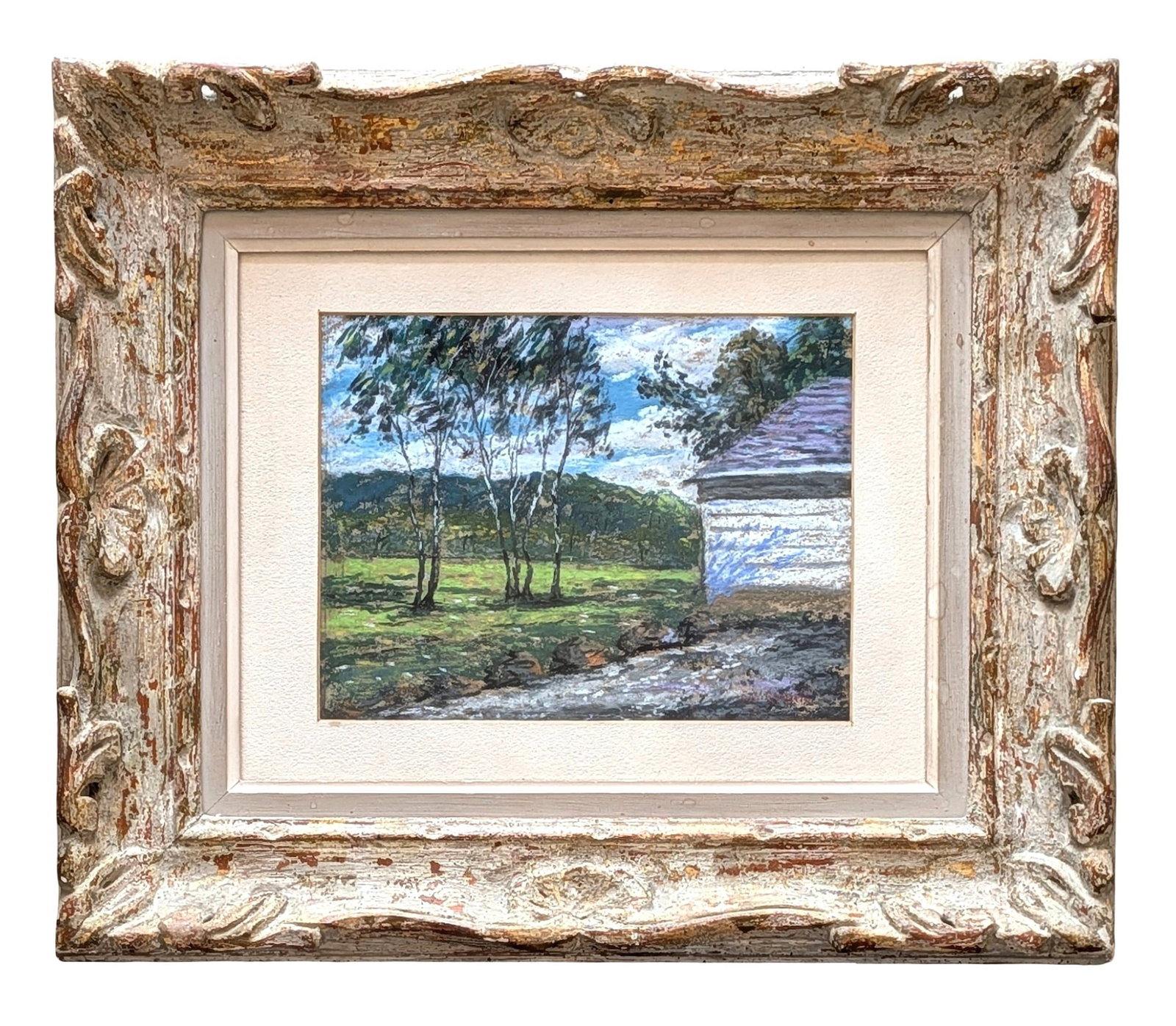 Edward Willis Redfield (1869 - 1965) American: Edward Willis Redfield (1869 - 1965) American Pastel on Paper Measure 8"in H x 10 1/2"in W and 17 1/2"in H x 20 1/2"in W x 2"in D with frame Known for: Landscape-snow-watery view painting. Biography: 