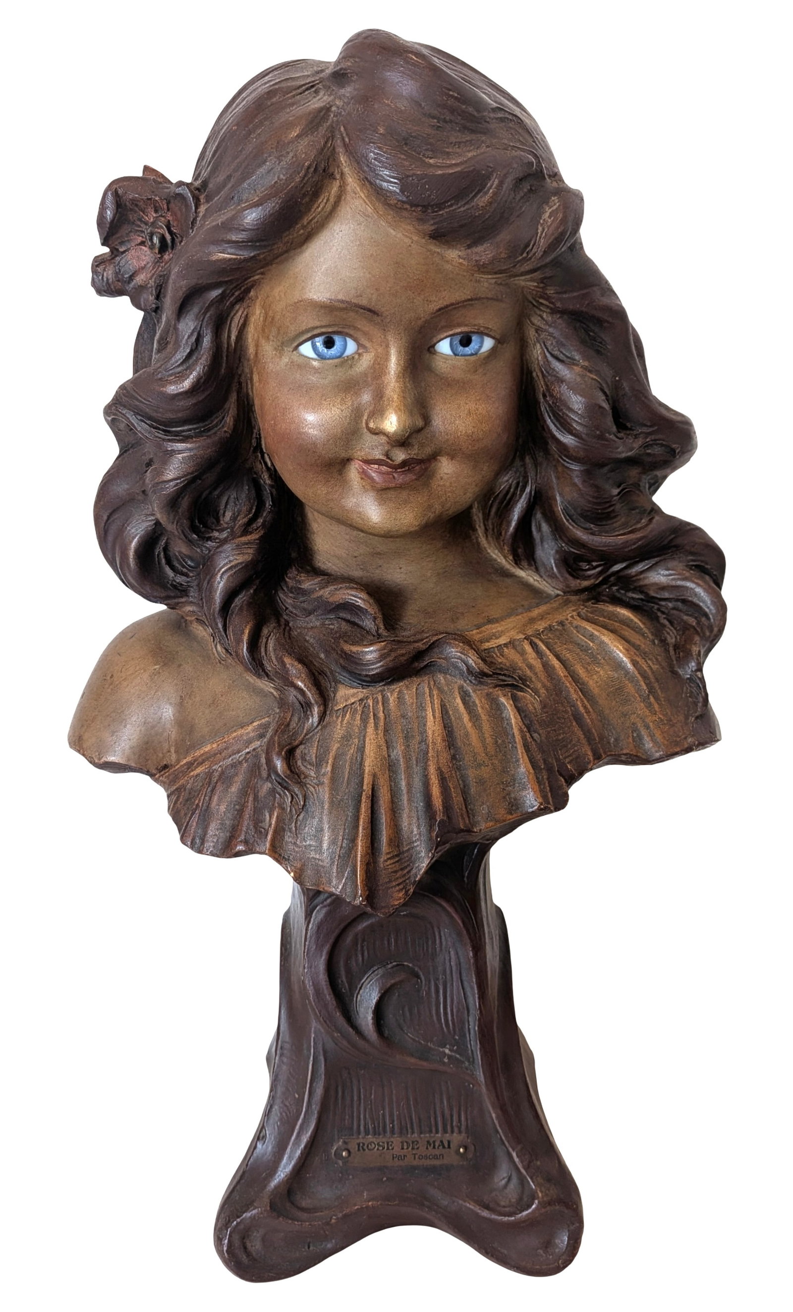Art Nouveau Style Terracote ?Rose de Mai? Bust Sculpture Signed A. Toscan (1 of 6)