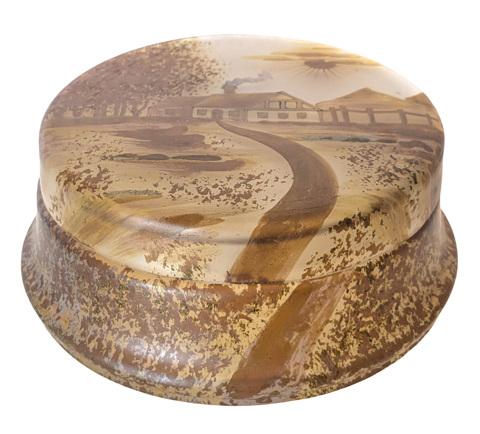 Hand-Painted Scenic Glass Powder Jar or Trinket Box (1 of 3)