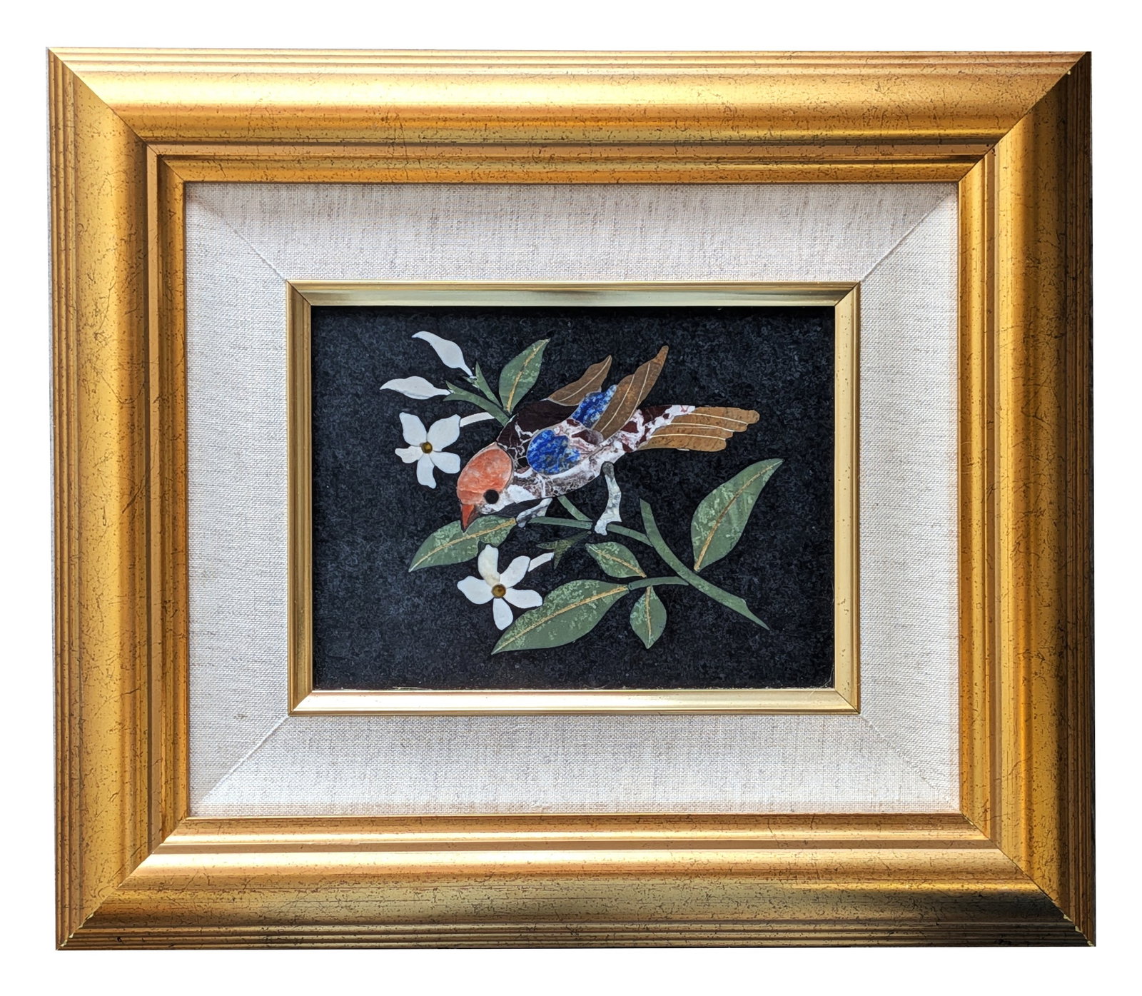 Framed Pietra Dura Stone Mosaic Plaque of Bird and Flowers (1 of 5)