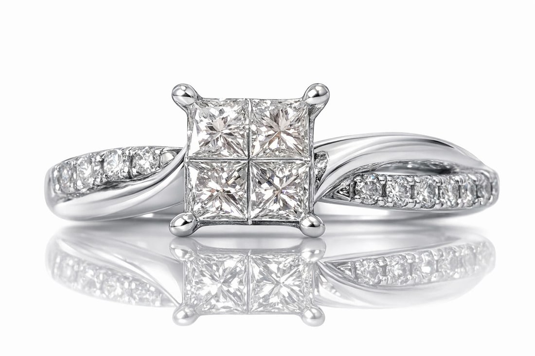 14K White Gold Princess Cut Diamond Cluster Ring (1 of 3)