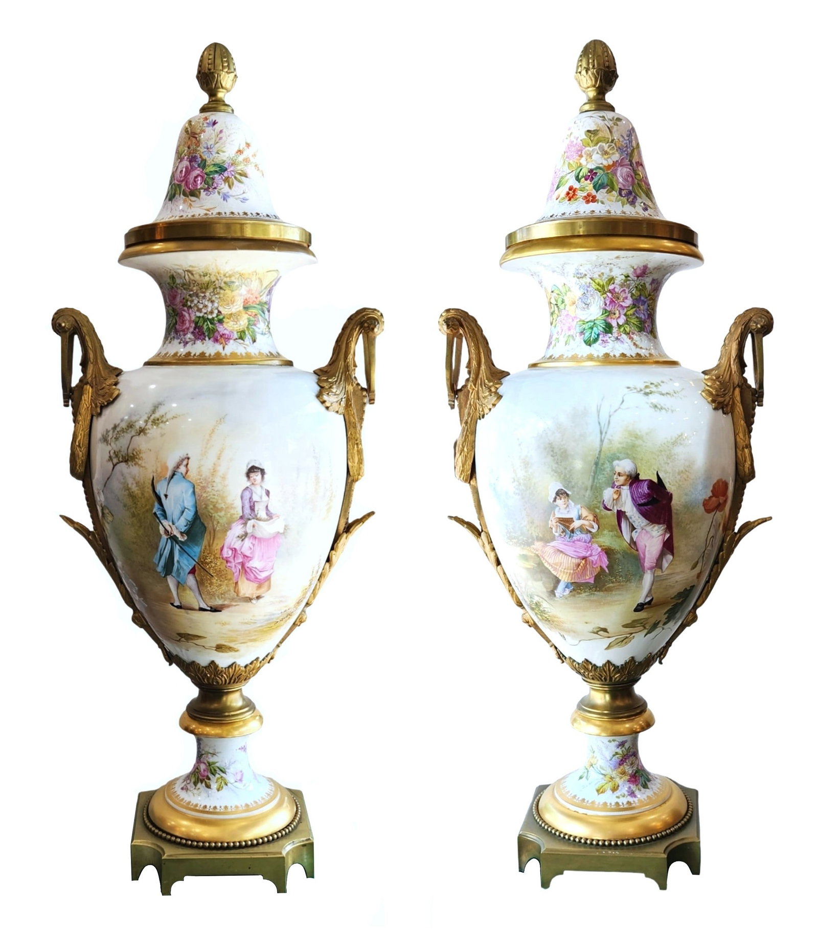 Antique Pair of French Sevres of the 19th Century: Antique Pair of French Sevres of the 19th Century Signed Measure 37"in H x 15"in W.
