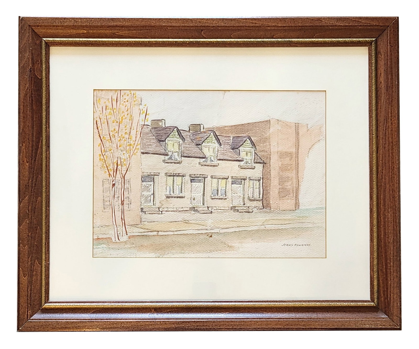 Jerry Bywaters (1906 - 1989) American: Jerry Bywaters (1906 - 1989) American Watercolor on Paper Measure 10 1/4"in H x 14 1/4"in W and 19 1/4"in H x 23 1/4"in W framed Known for: Landscape, portrait, and still life painter, lithography, mu