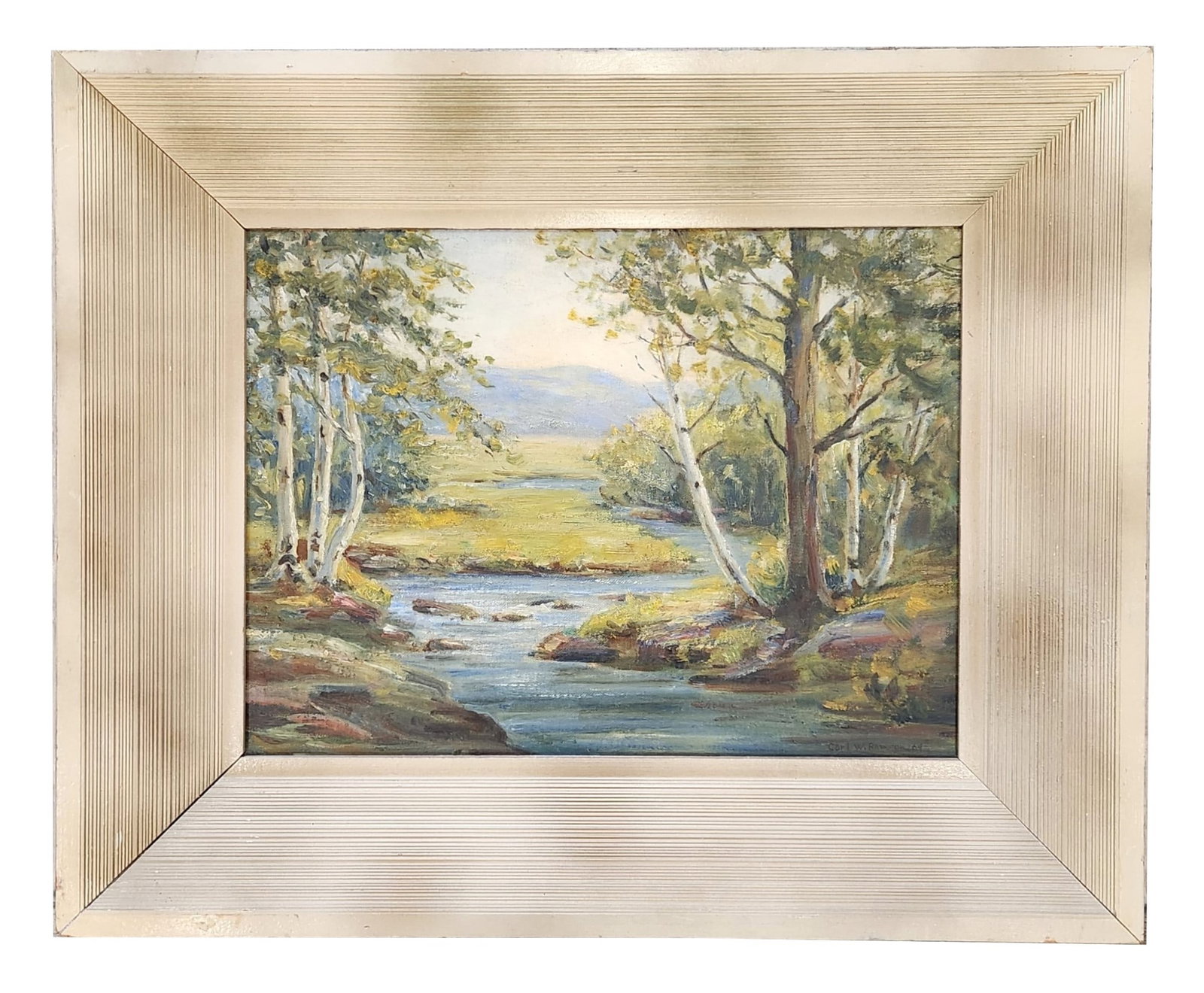 Carl Wendell Rawson (1884 - 1970) American: Carl Wendell Rawson (1884 - 1970) American Oil on CardBoard Measure 11 1/2"in H x 15 1/4"in W and 18"in H x 22"in W x 2 3/4"in D with frame Known for: Impressionist landscape, coastal view and portrai