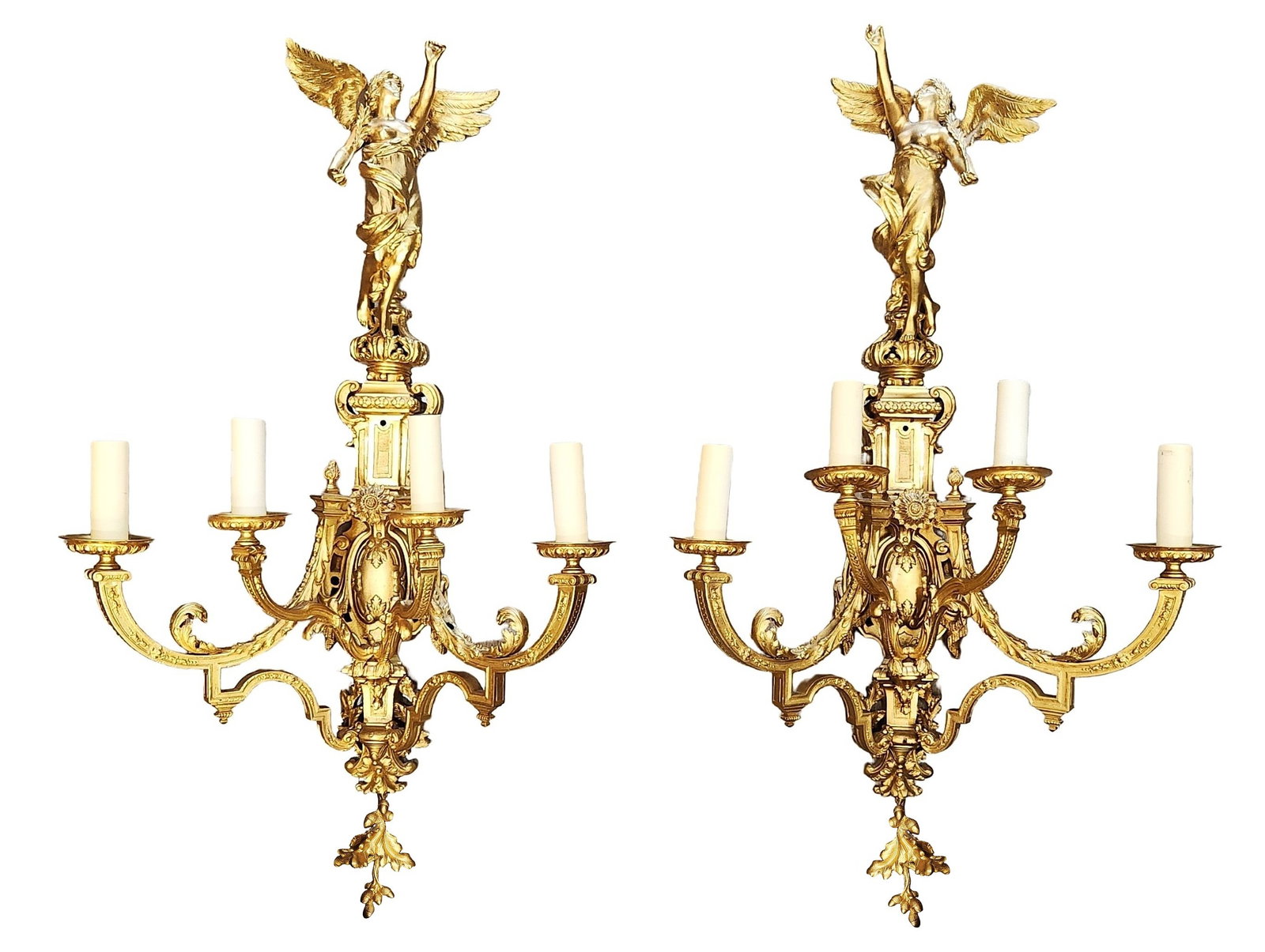 Pair of Gilt Bronze Figural Wall Sconces, 4 Lights Each, Late 19th?Early 20th Century (1 of 6)
