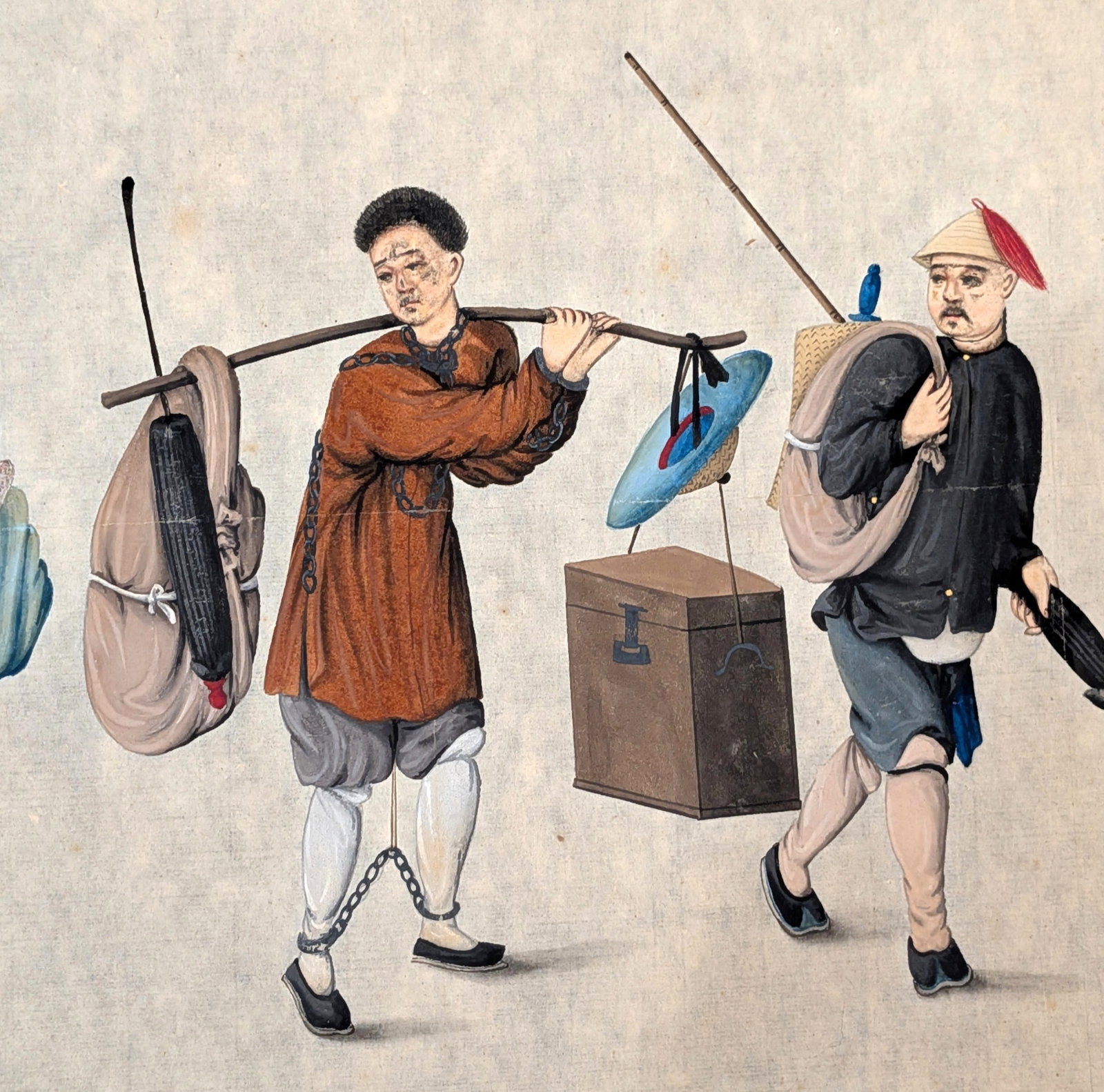 Chinese Export Watercolor on Rice Paper Depicting Traveling Figures, Probably 18th or 19th Century - 3