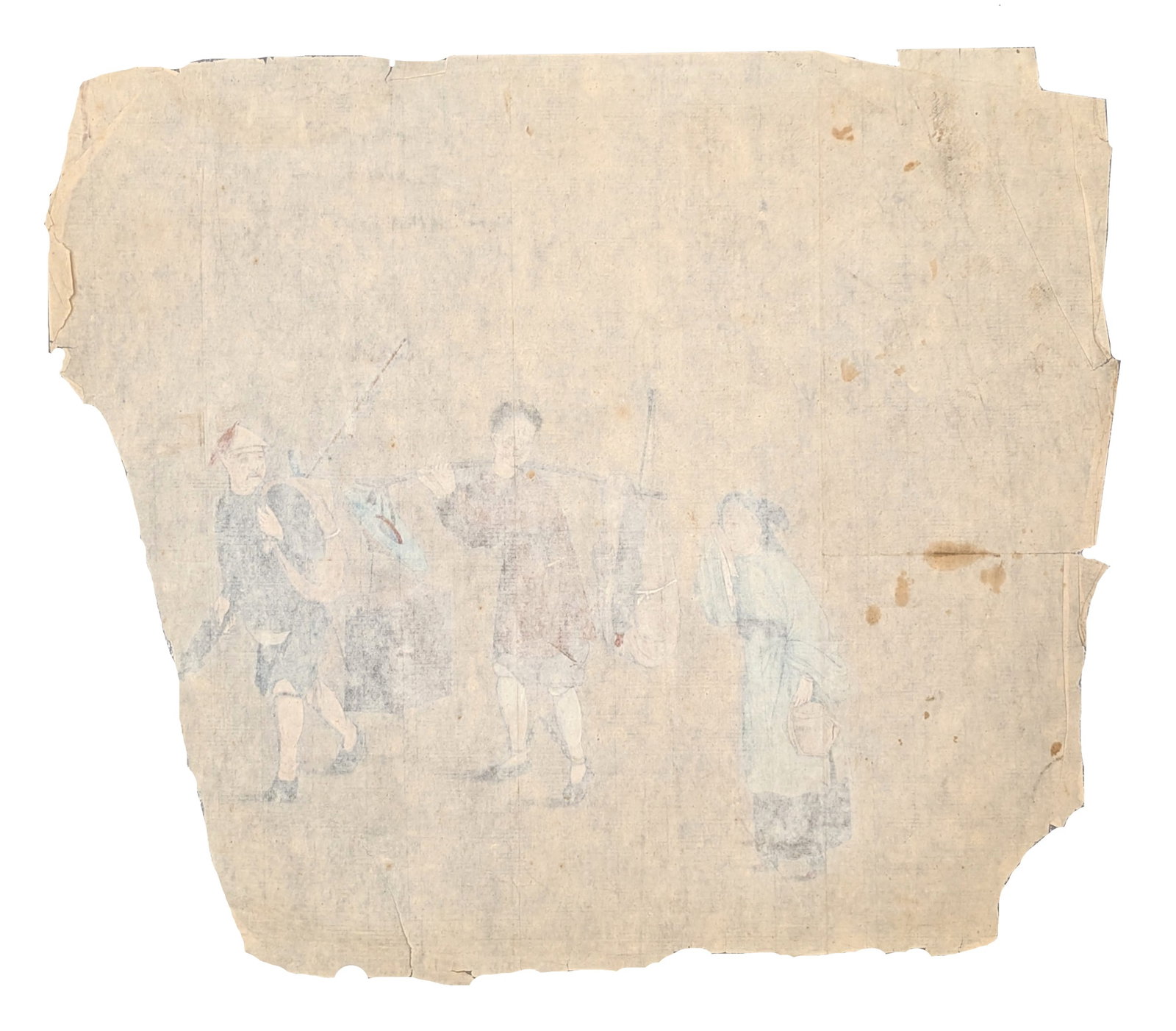 Chinese Export Watercolor on Rice Paper Depicting Traveling Figures, Probably 18th or 19th Century - 4