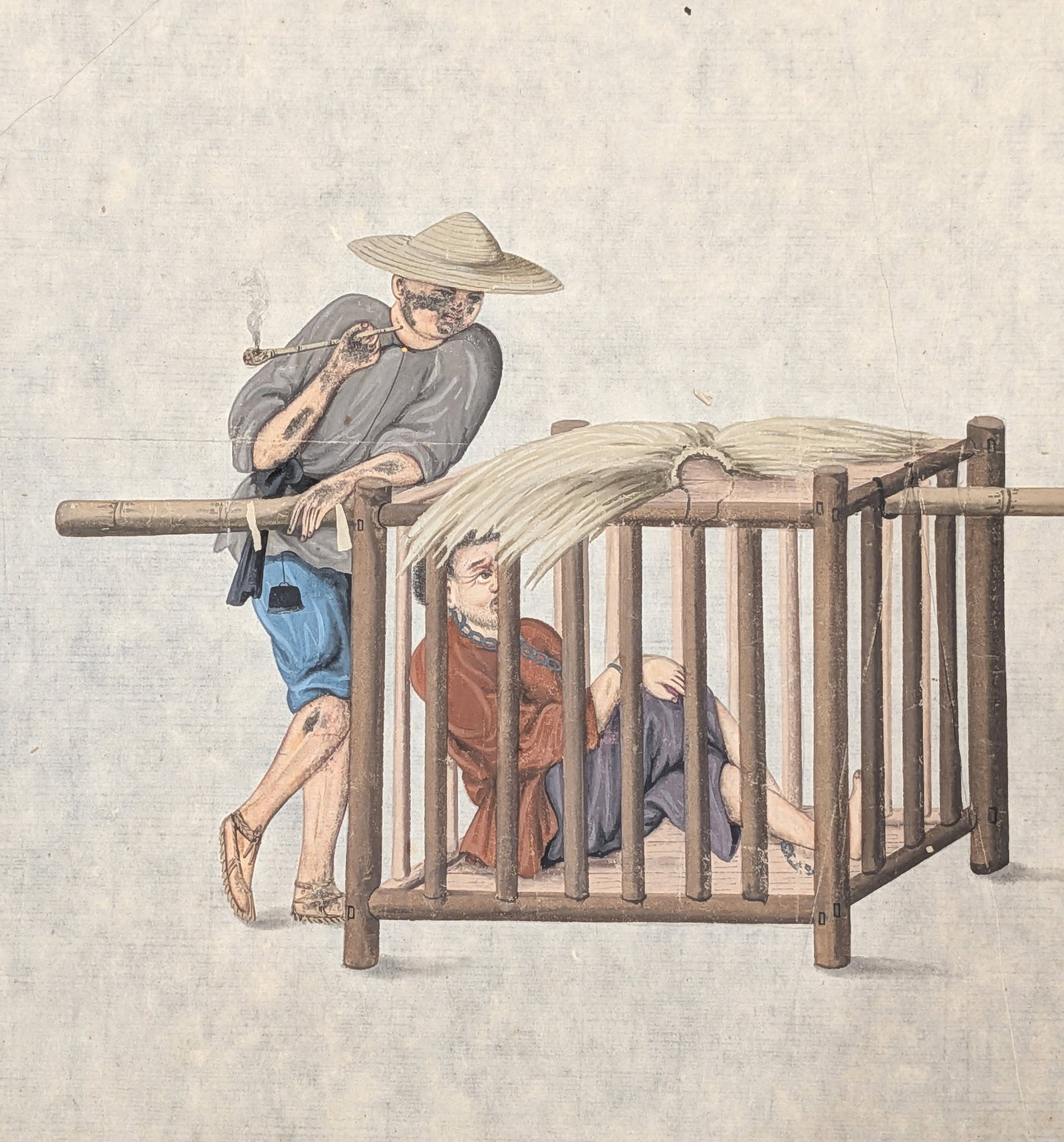 Chinese Export Watercolor on Rice Paper Depicting Prisoner Transport Scene, Probably 18th or 19th Ce - 2