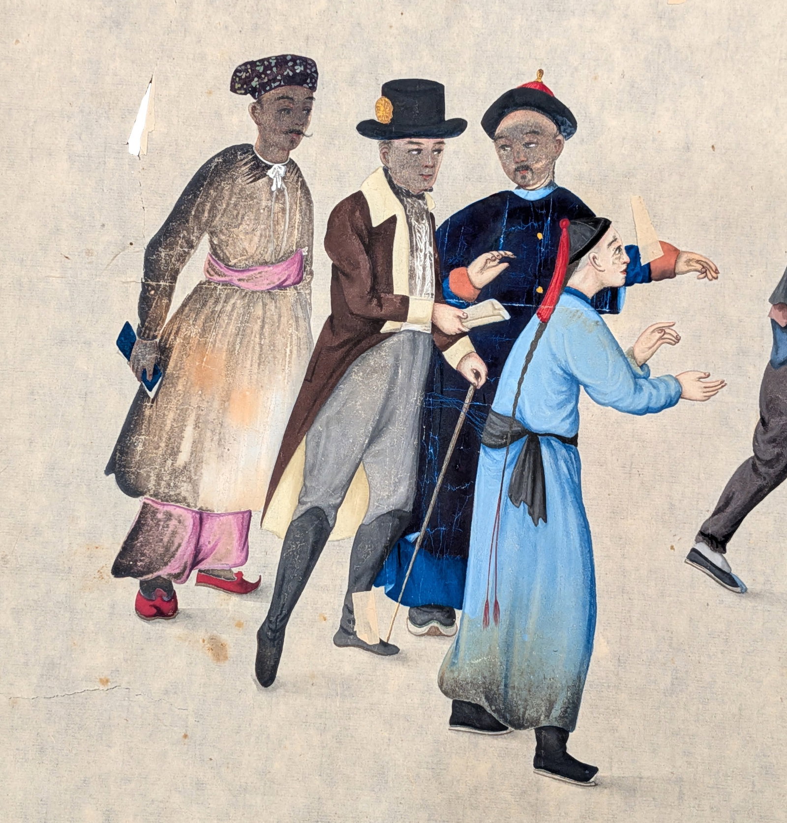 Chinese Export Watercolor on Rice Paper Depicting Arrest or Judicial Scene, Probably 18th or 19th Ce - 2