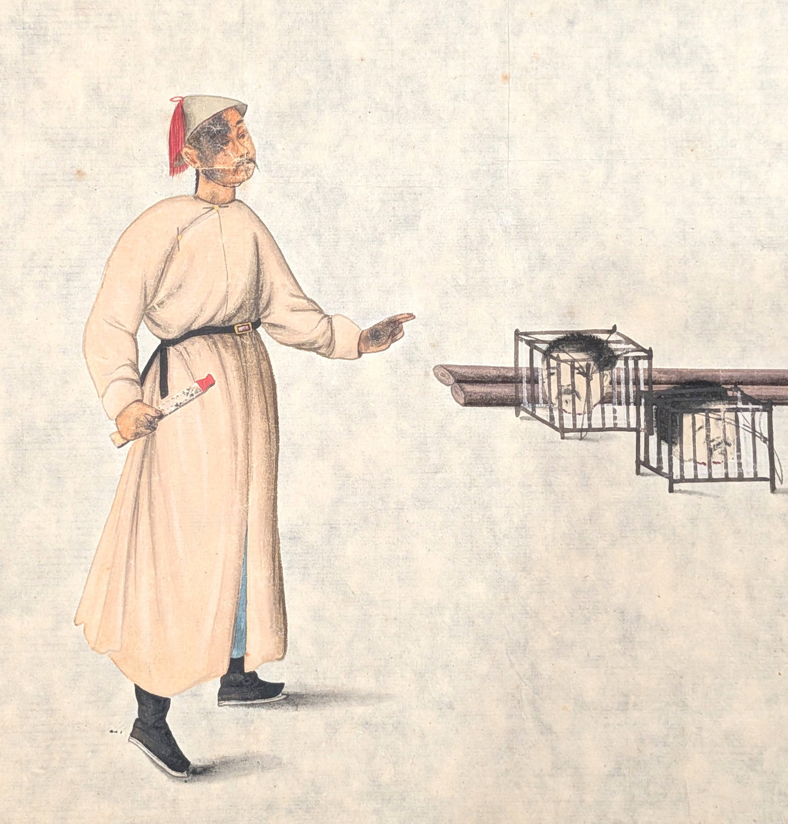 Chinese Export Watercolor on Rice Paper Depicting Street Vendor Scene, Probably 18th or 19th Cent - 2