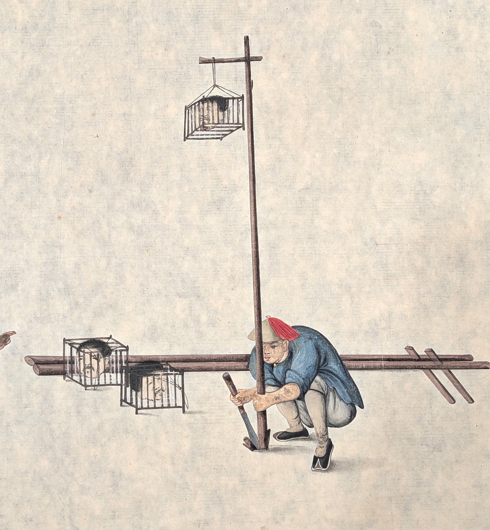 Chinese Export Watercolor on Rice Paper Depicting Street Vendor Scene, Probably 18th or 19th Cent - 3