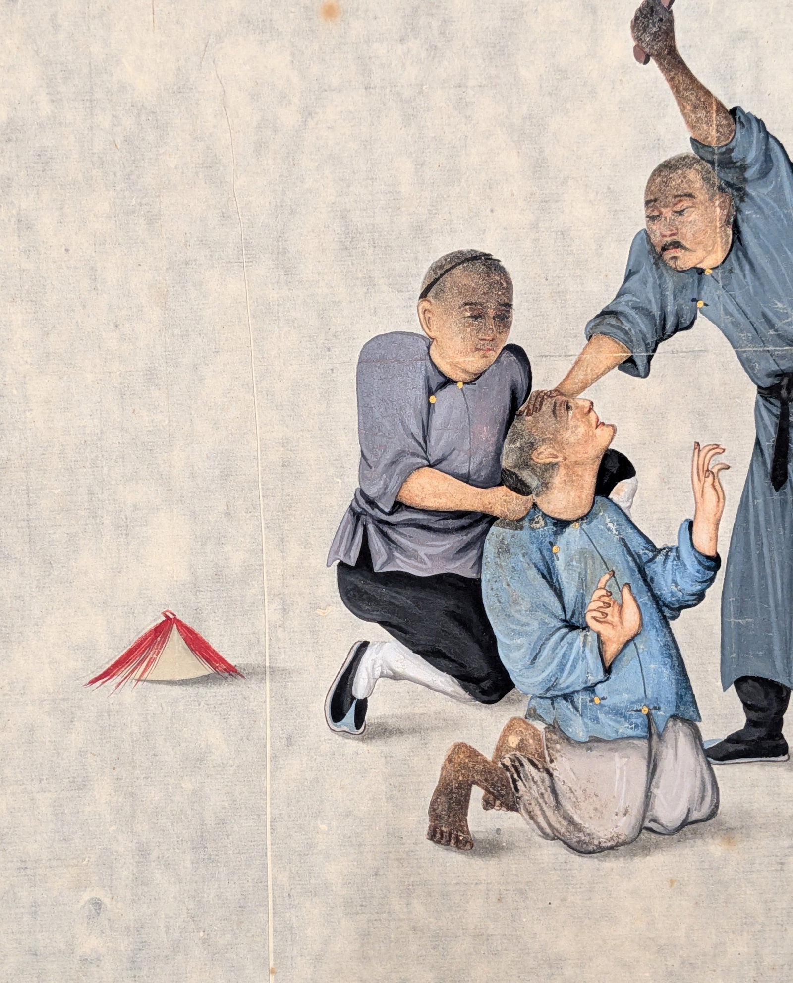 Chinese Export Watercolor on Rice Paper Depicting Judicial Punishment Scene, Probably 18th or 19th C - 2