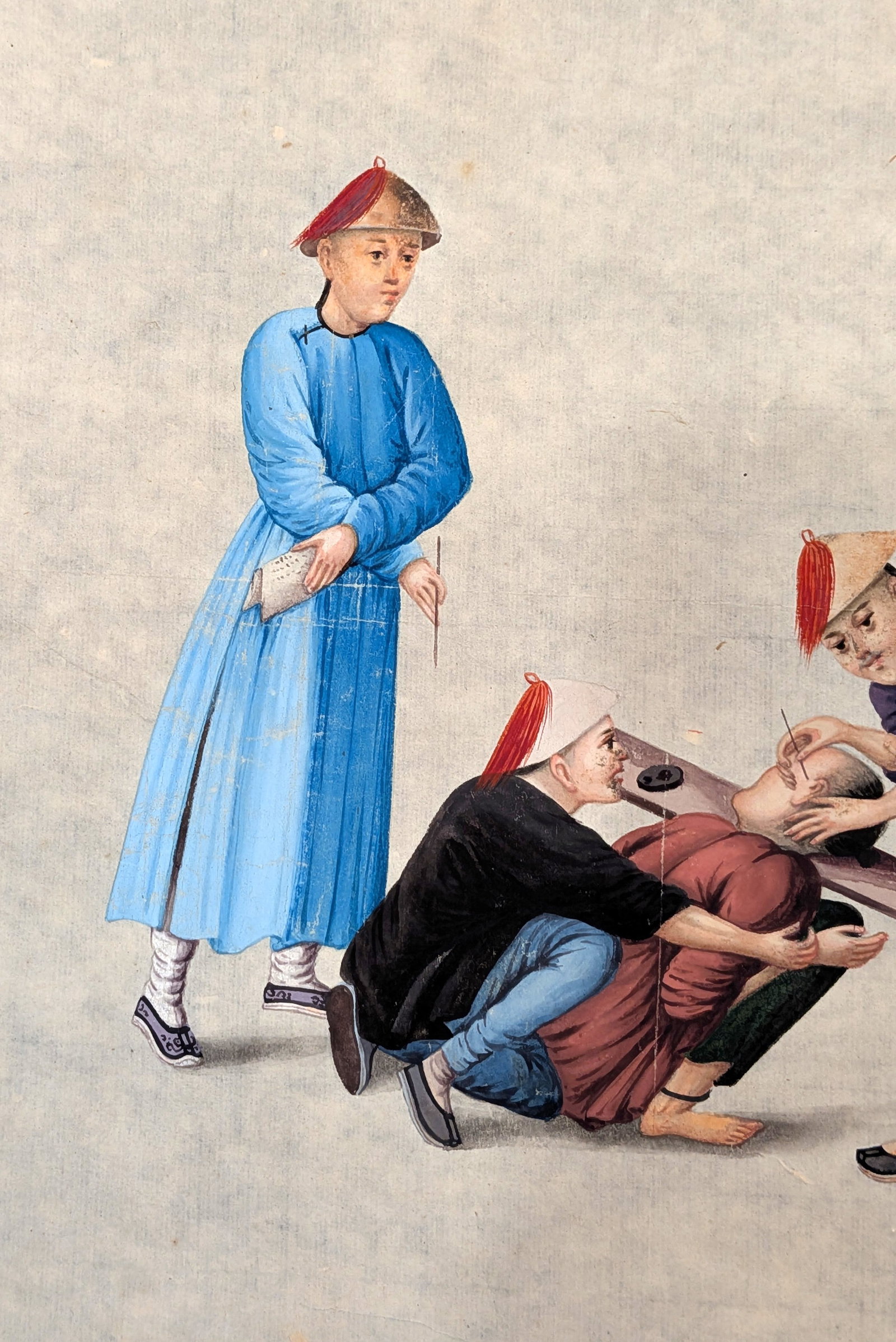 Chinese Export Watercolor on Rice Paper Depicting Medical or Judicial Examination Scene, Probably 18 - 2
