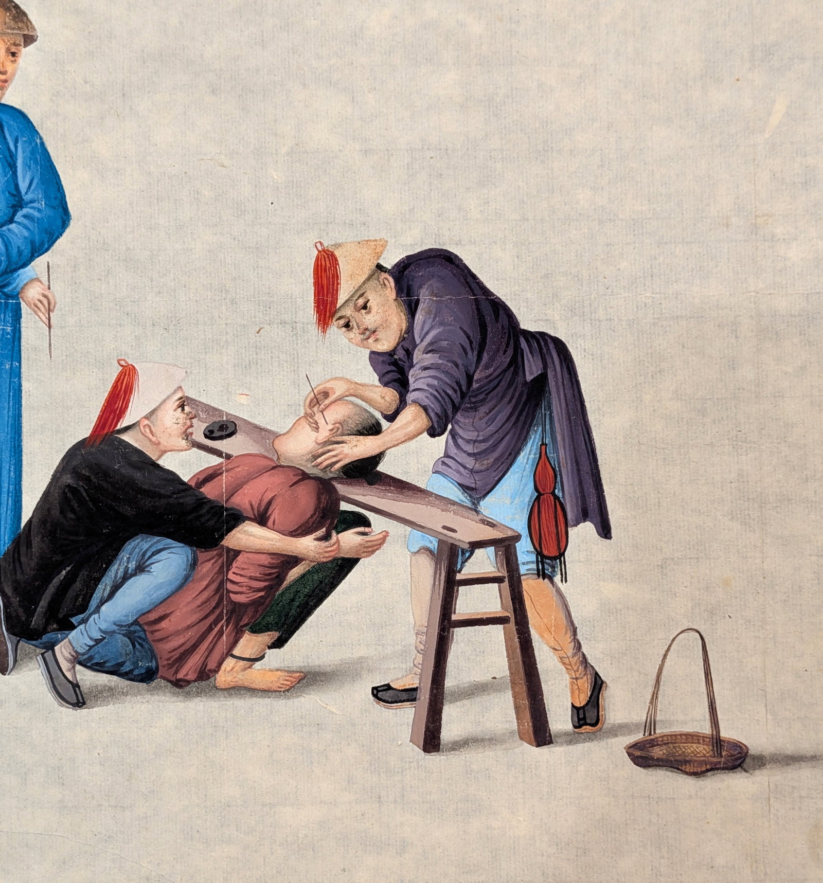 Chinese Export Watercolor on Rice Paper Depicting Medical or Judicial Examination Scene, Probably 18 - 3