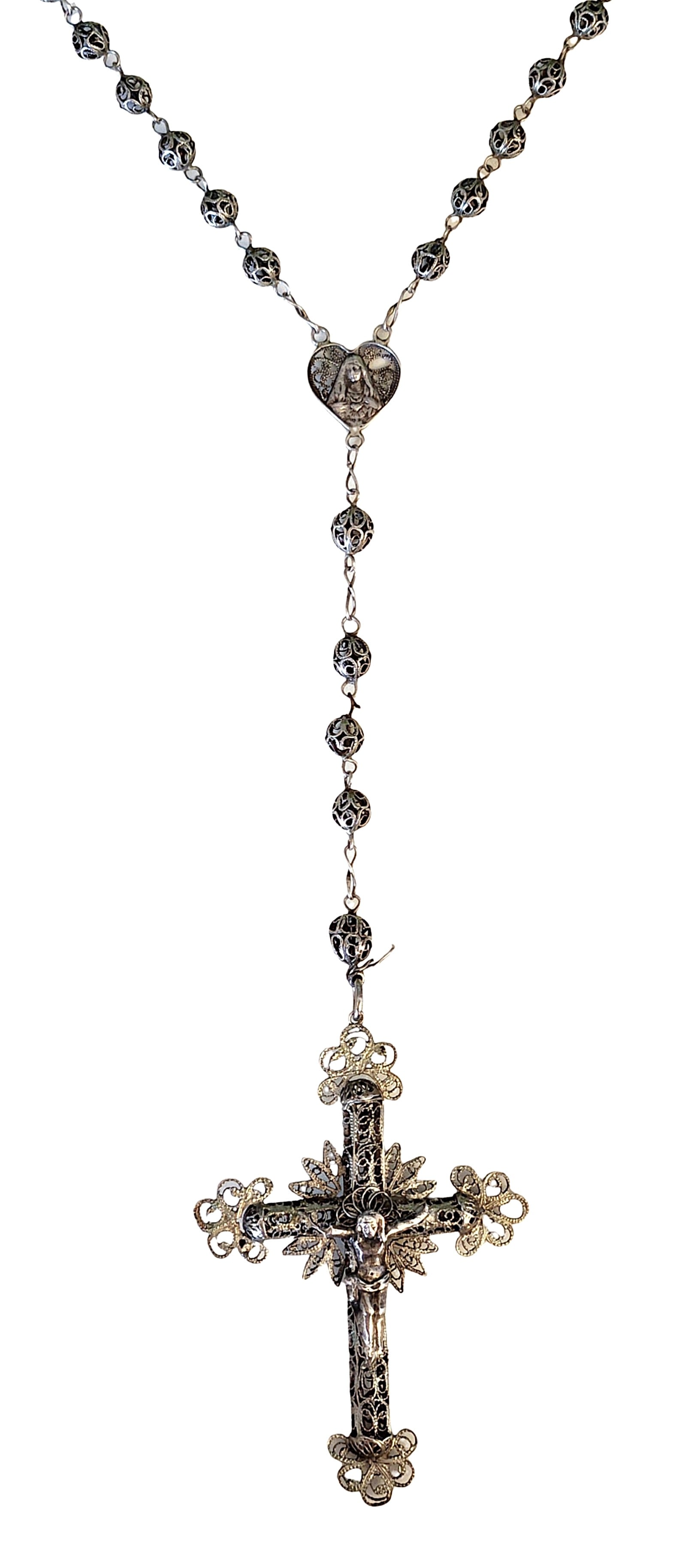 Vintage Sterling Silver Filigree Rosary Necklace with Crucifix (1 of 2)