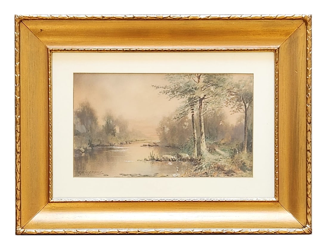 George M. Hathaway (1852 - 1903) American: George M. Hathaway (1852 - 1903) American Watercolor on Paper Measure 5 1/2"in H x 9 1/2"in W and 11 1/2"in H x 15 1/4"in W with frame Biography: George Hathaway, a native New Englander and marine pai