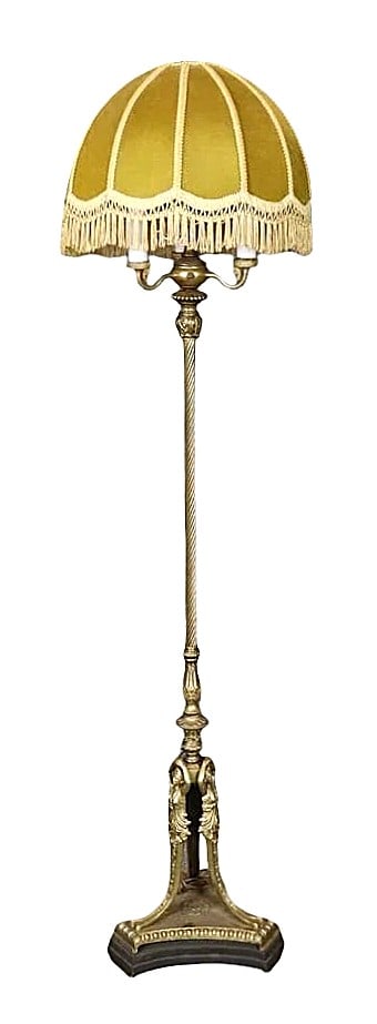 Neoclassical Style Gilt Bronze Floor Lamp with Figural Base and Fringed Shade (1 of 4)