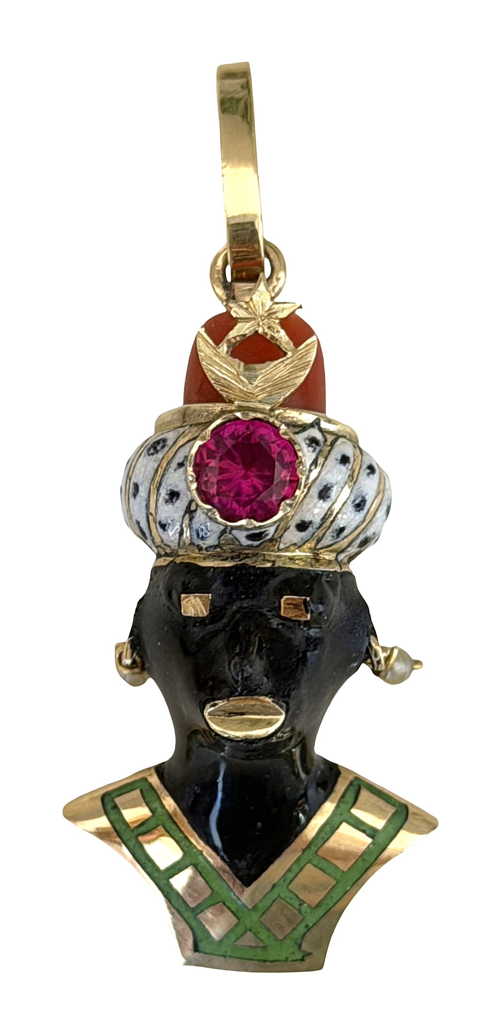 14K Gold and Enamel Blackamoor Figural Pendant with Gemstone Accent (1 of 3)