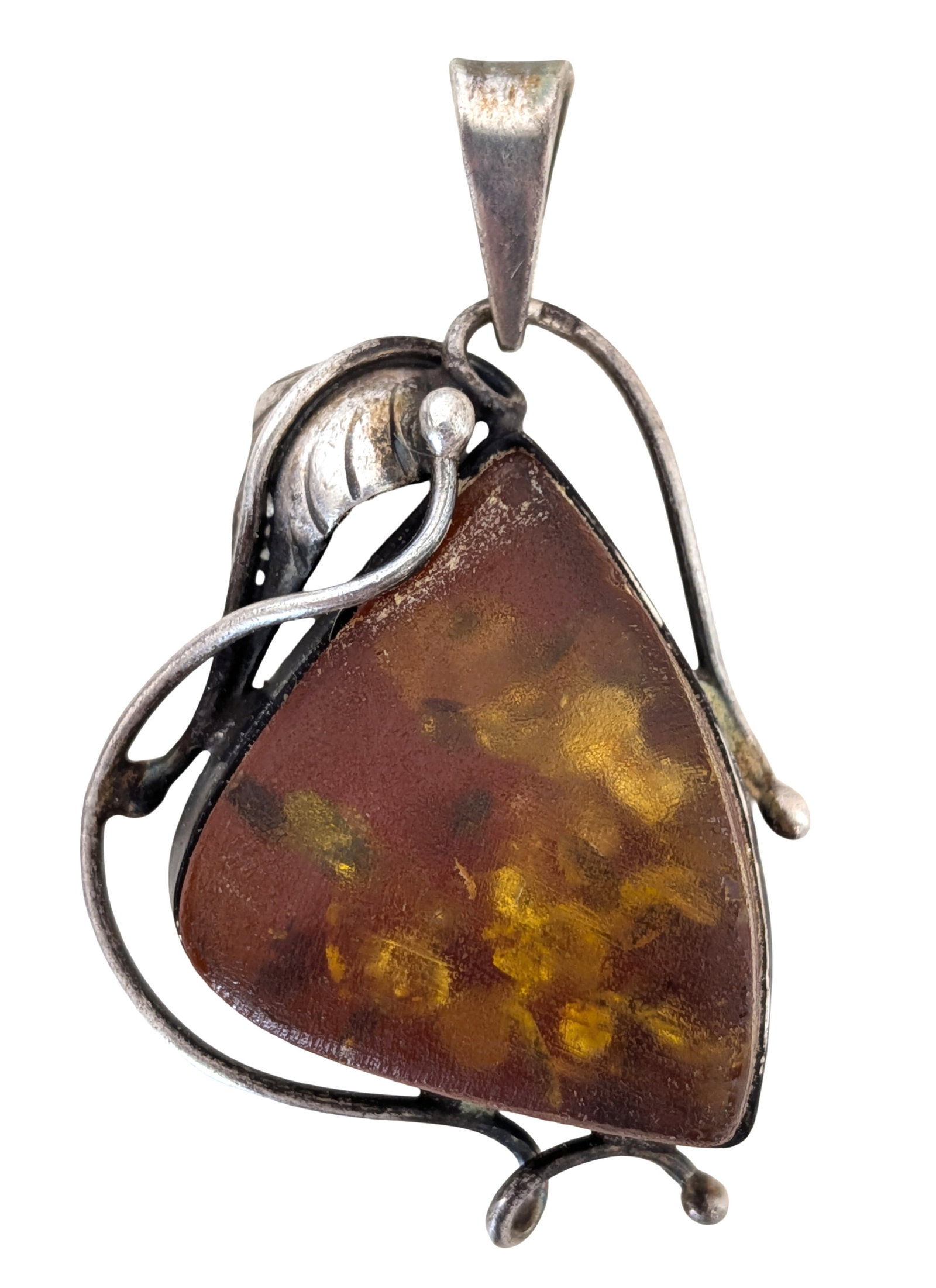 Art Nouveau Sterling Silver Baltic Amber Pendant (1 of 2)