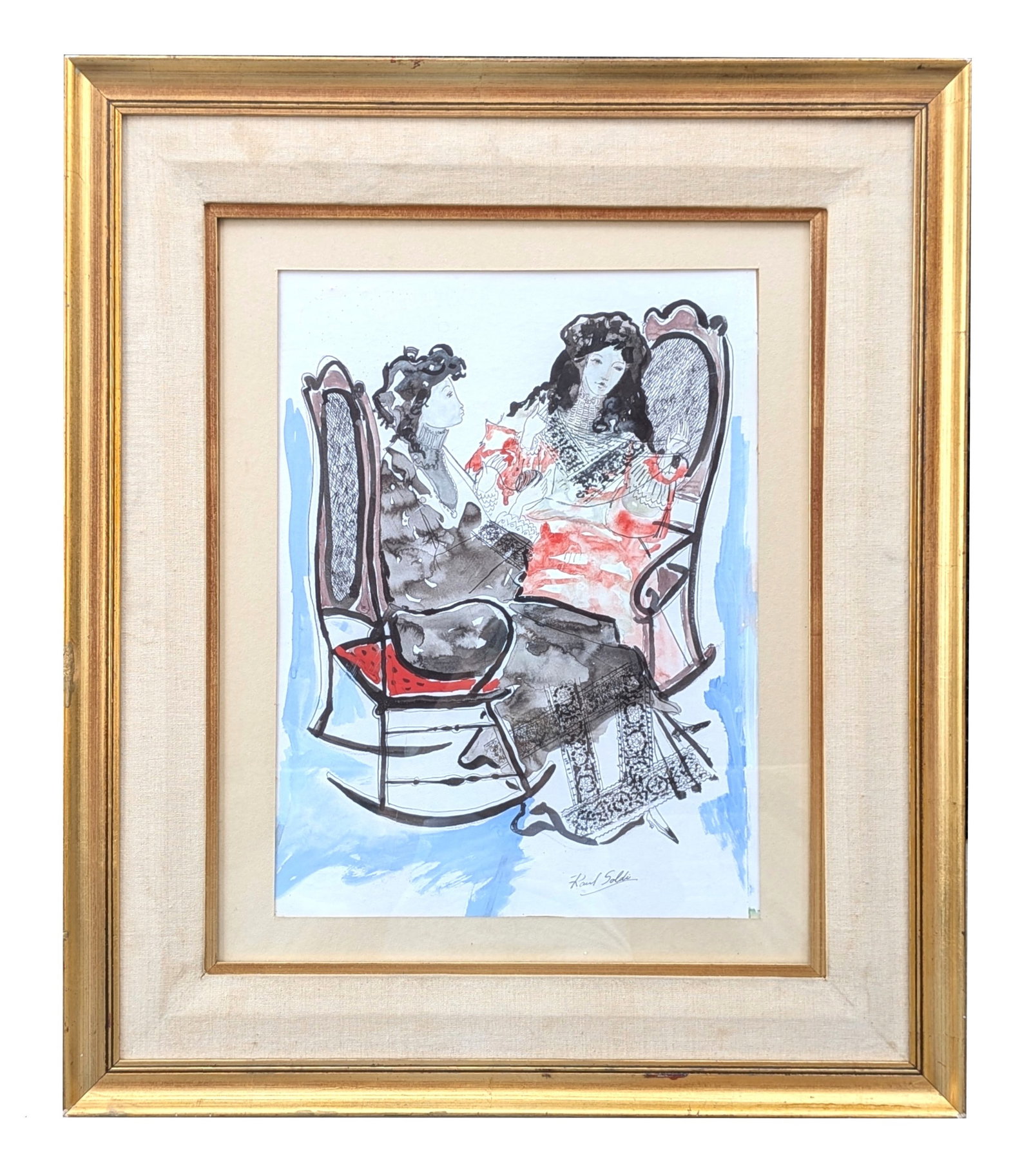Raul Soldi (1905 - 1994) Argentina: Raul Soldi (1905 - 1994) Argentina Mixed Media on Paper Measure 21"in H x 16 3/4"in W and 27"in H x 23"in W with frame Biography: Raul Soldi was an Argentine painter whose work treated various subject