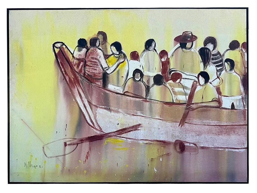 Alexis Leyva Machado Kcho (Born 1970) Cuban: Alexis Leyva Machado Kcho (Born 1970) Cuban Acrylic on Canvas Dated: 2020 Measure 70"in H x 98 1/4"in W with ouT frame Biography: Kcho (sometimes spelled "K'cho"), was born 'Alexis Leyva Machado on th