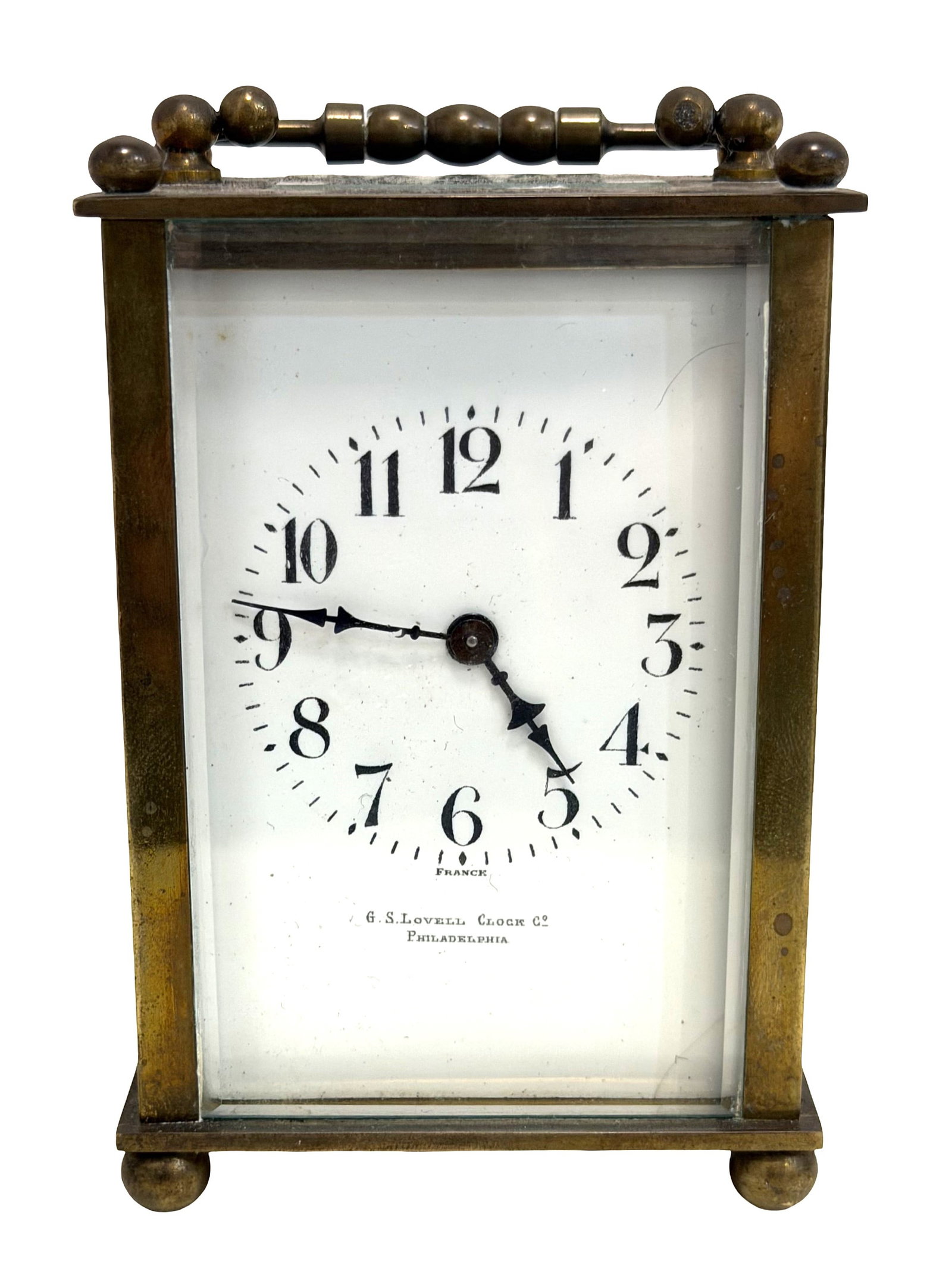 Antique French Carriage Clock by G.S. Lovell, Philadelphia ? Beveled Glass Brass Case (1 of 5)