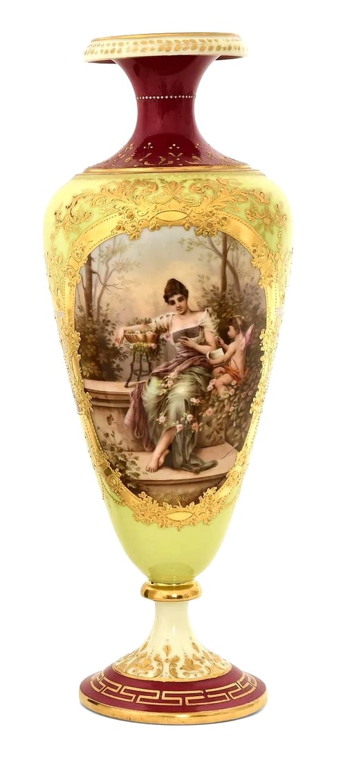 Large Austrian Hand-Painted Portrait Vase, Signed Edhiederl, ?Torlesung " c.1900 (1 of 6)
