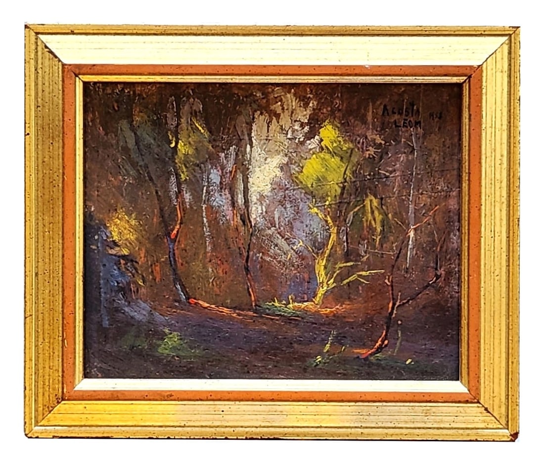 Angel Acosta Leon (1932 - 1964) Cuba: Angel Acosta Leon (1932 - 1964) Cuba Title: Luz en el Bosque Oil on Masonite Measure 5 1/2"in H x 7"in W and 7 1/4"in H x 8 1/2"in W framed Known for: Abstraction figurative, landscape painting Biogra
