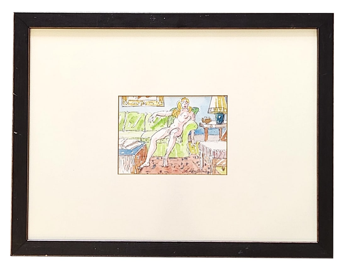 Leroy Neiman (1921 - 2012) American: Leroy Neiman (1921 - 2012) American Watercolor and Ink on Paper Measure 4"in H x 5 3/4"in W and 13"in H x 17"in W with frame Known for: Athletic genre, sport figure and humor painting, illustration, t