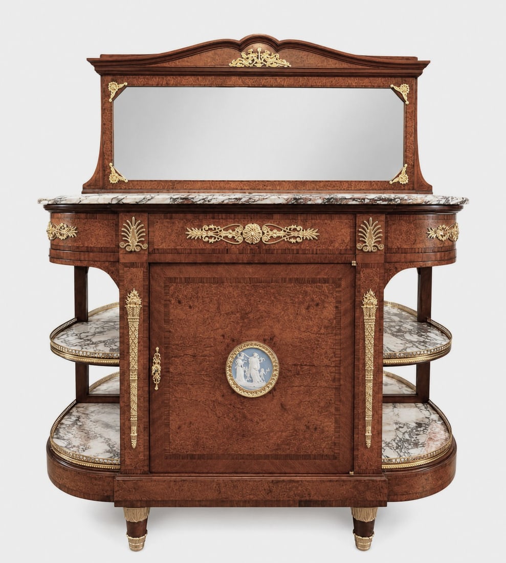 A French Gilt Bronze and Jasperware Mounted Burlwood Dining Suite - 10