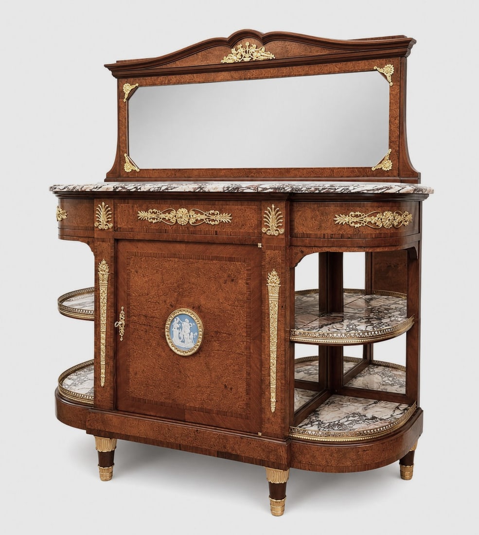 A French Gilt Bronze and Jasperware Mounted Burlwood Dining Suite - 11