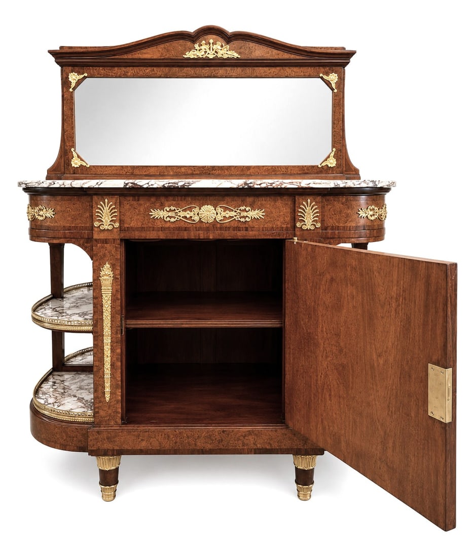 A French Gilt Bronze and Jasperware Mounted Burlwood Dining Suite - 12