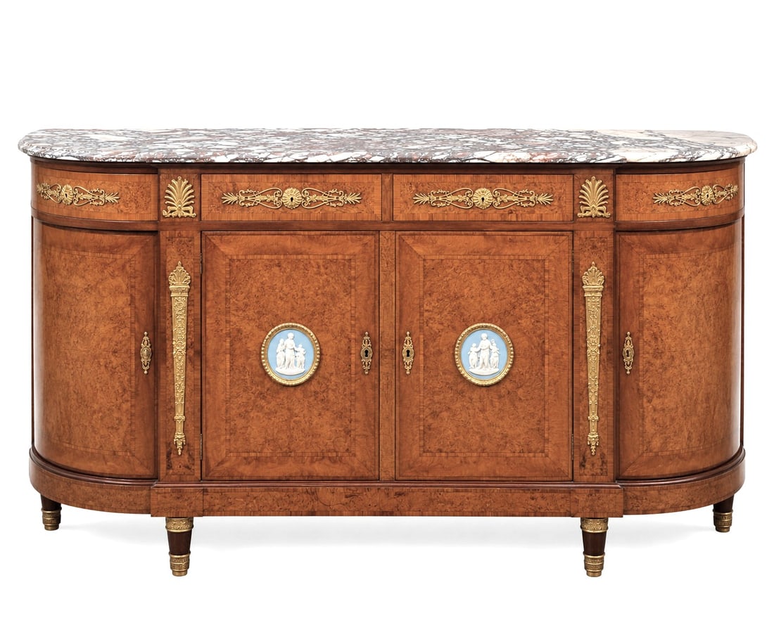 A French Gilt Bronze and Jasperware Mounted Burlwood Dining Suite - 13