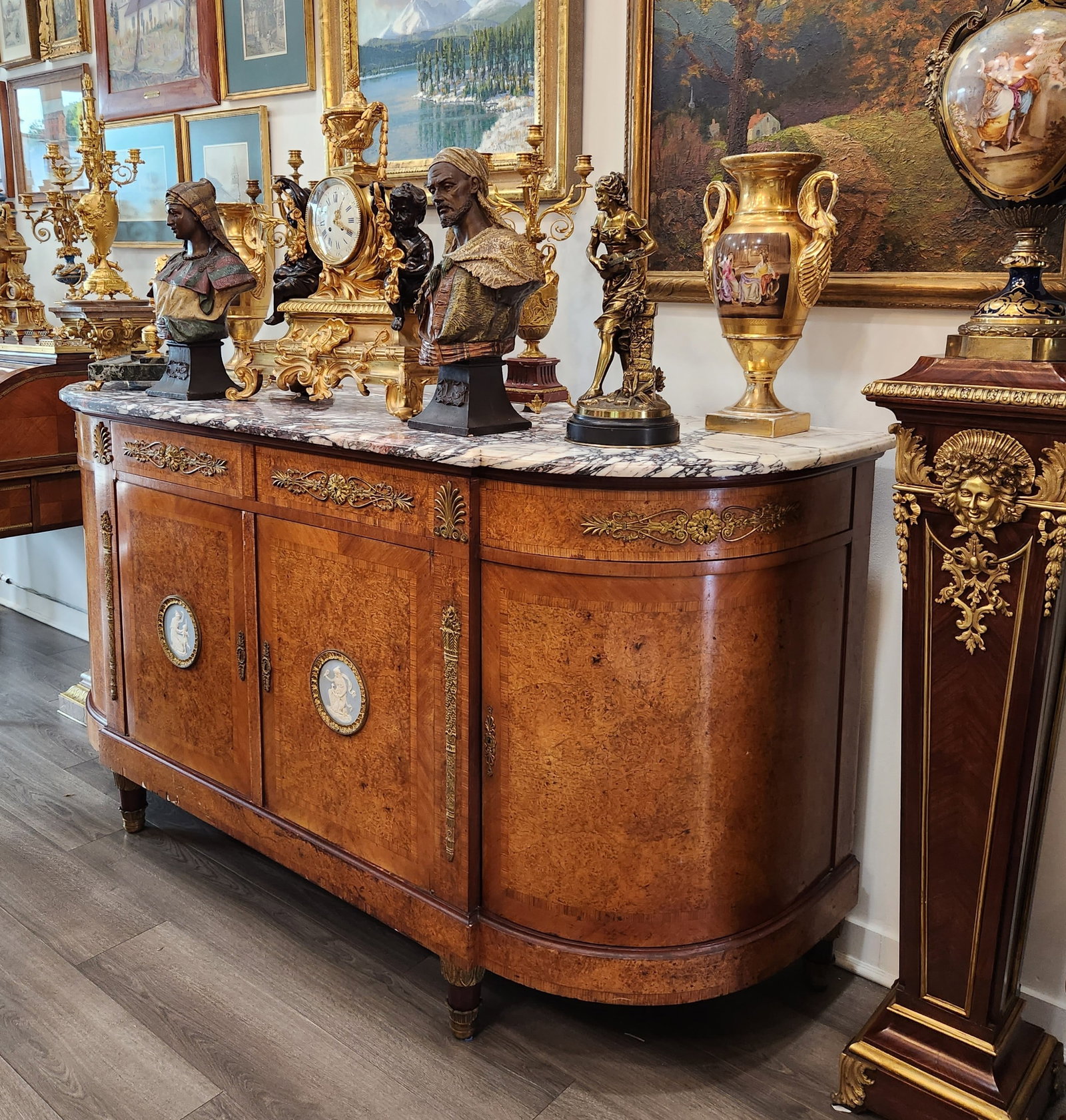 A French Gilt Bronze and Jasperware Mounted Burlwood Dining Suite - 17