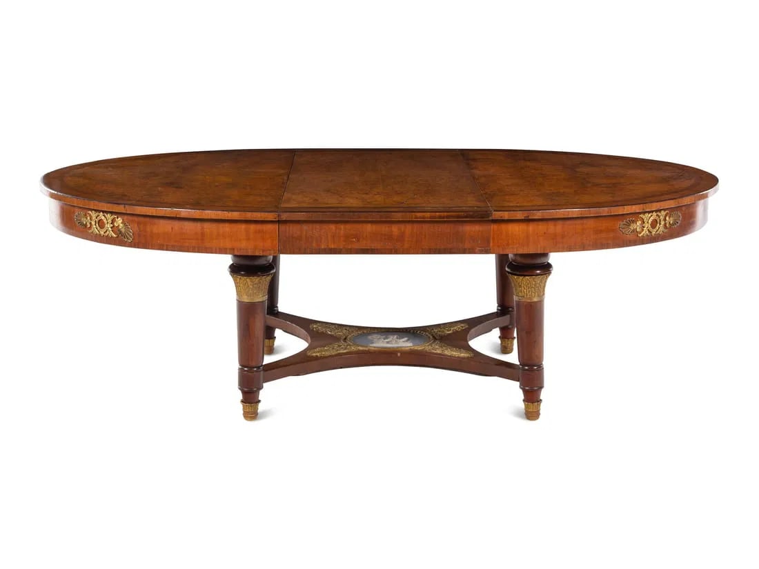A French Gilt Bronze and Jasperware Mounted Burlwood Dining Suite - 3