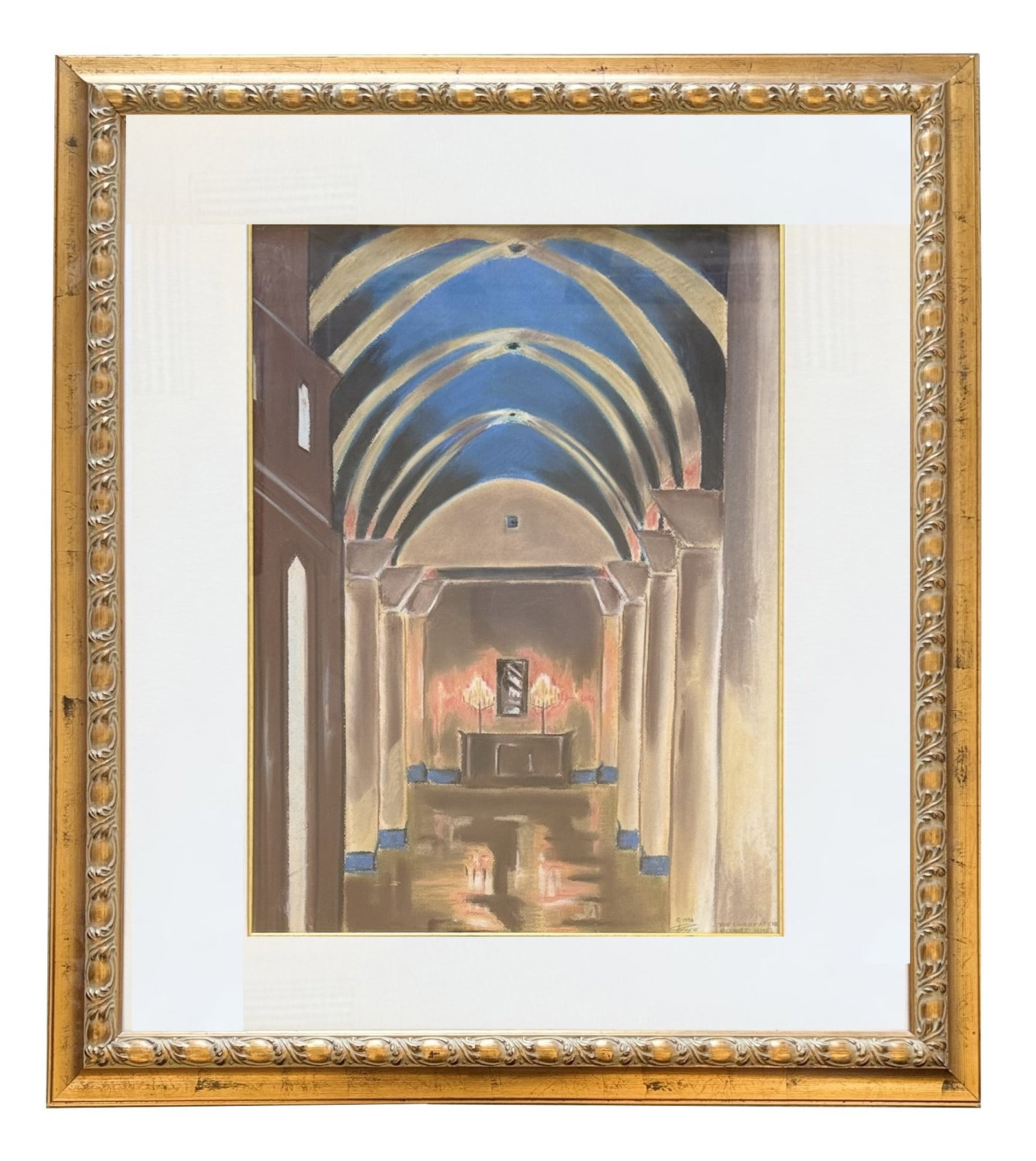 Lori Royce (20th Century ) American: Lori Royce (20th Century ) American Title: The Lobby at The Biltmore Hotel Soft Pastel on Paper Measure 22"in H x 16 1/4"in W and 33"in H x 29"in W with frame Biography: South Florida Artist Lori Royc