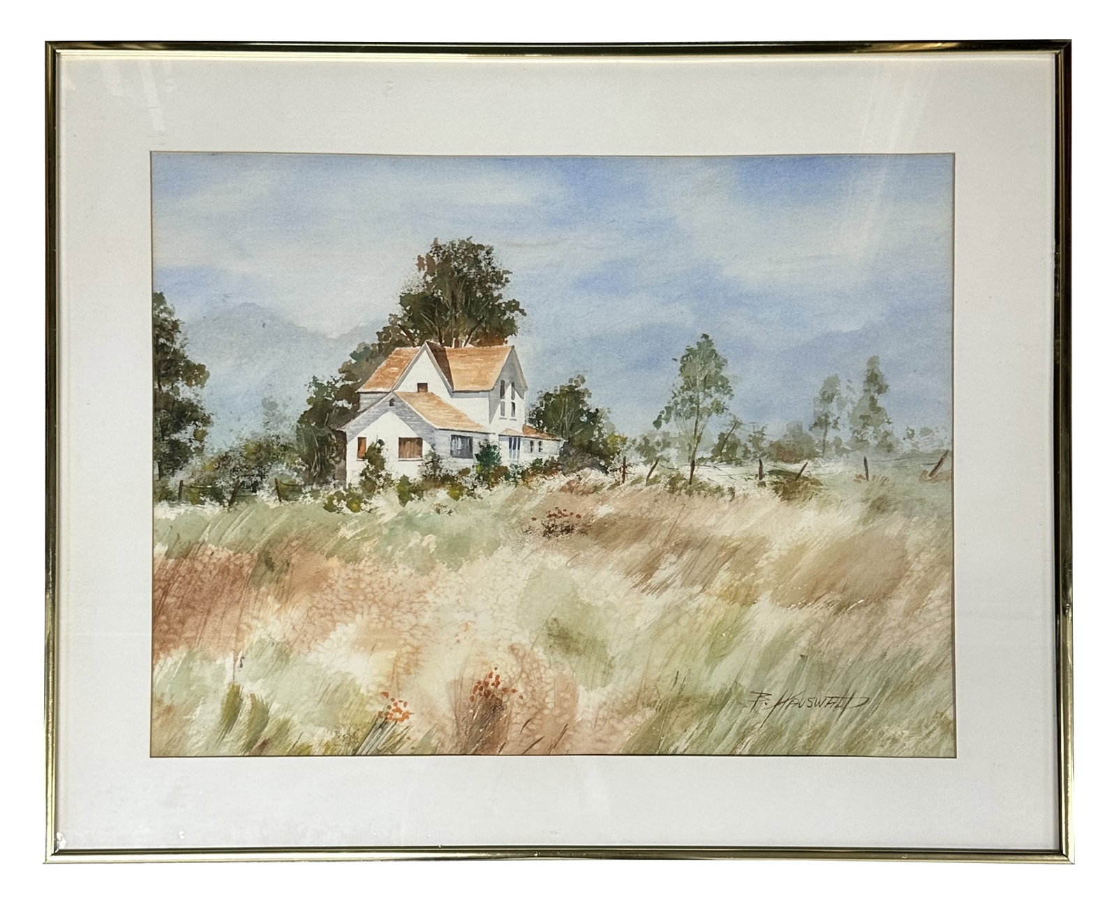 Landscape Illustration Watercolor Painting: Landscape Illustration Watercolor Painting Mystery Artist - Unknown Watercolor on Paper Signed B Hauswald Measure 17 3/4"in H x 23 3/4"in W and 24 1/4"in H x 30 1/4"in W with frame
