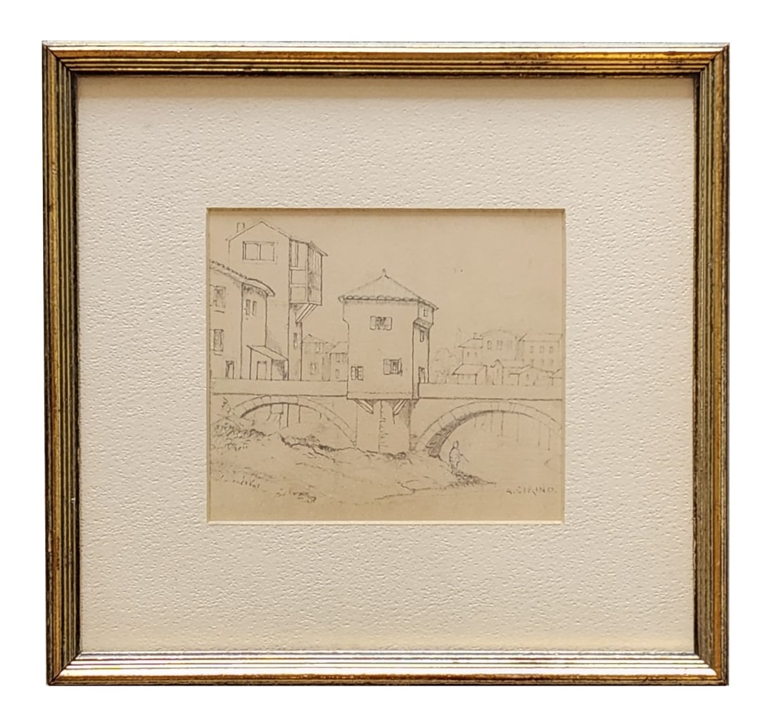 Antonio Cirino (1889 - 1983) Italy: Antonio Cirino (1889 - 1983) Italy Pencil on Paper Measure 5"in H x 5 1/2"in W and 10"in H x 10 1/2"in W with frame Known for: Landscape-village-coastal painting, design Biography: Born in Italy, Marc