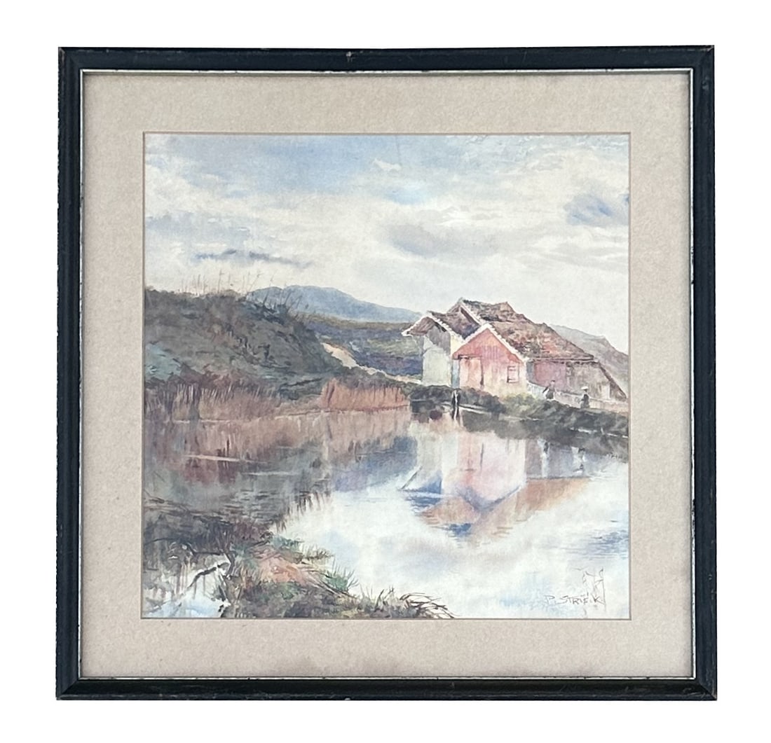 Paul Strisik (1918 - 1998) American: Paul Strisik (1918 - 1998) American Watercolor on Paper Measure 11"in H x 11"in W and 14 3/4"in H x 14 3/4"in W with frame Known for: Landscape, marine and still-life painting Biography: Born in Brook