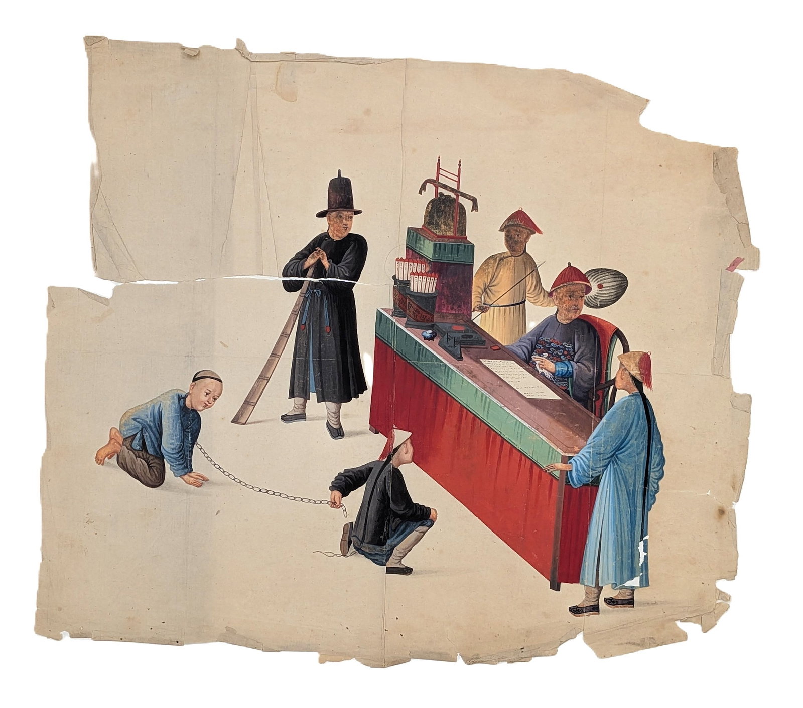 19th Century Chinese Export Gouache Painting on Rice Paper Court Scene (1 of 4)