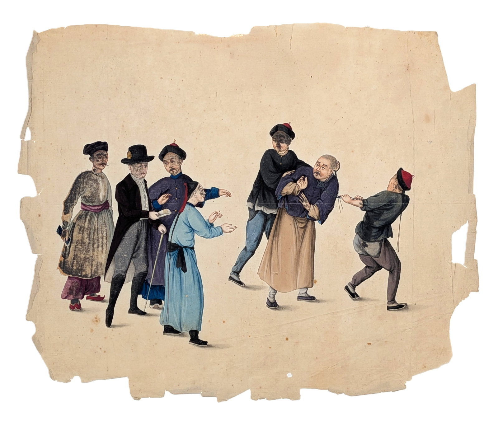 19th Century Chinese Export Gouache Painting on Rice Paper Figure Scene (1 of 4)
