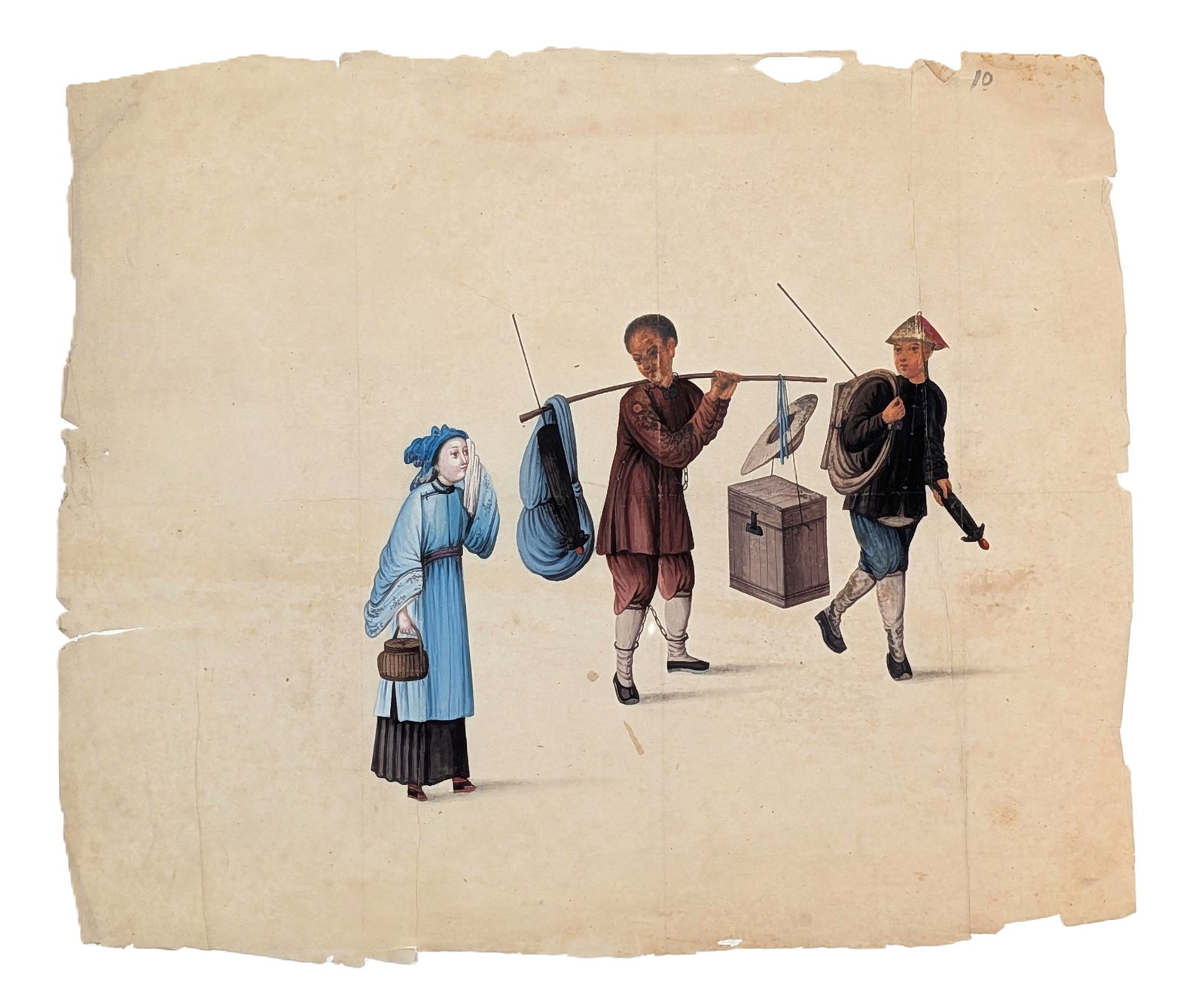 19th Century Chinese Export Gouache Painting on Rice Paper Travelers Scene (1 of 4)