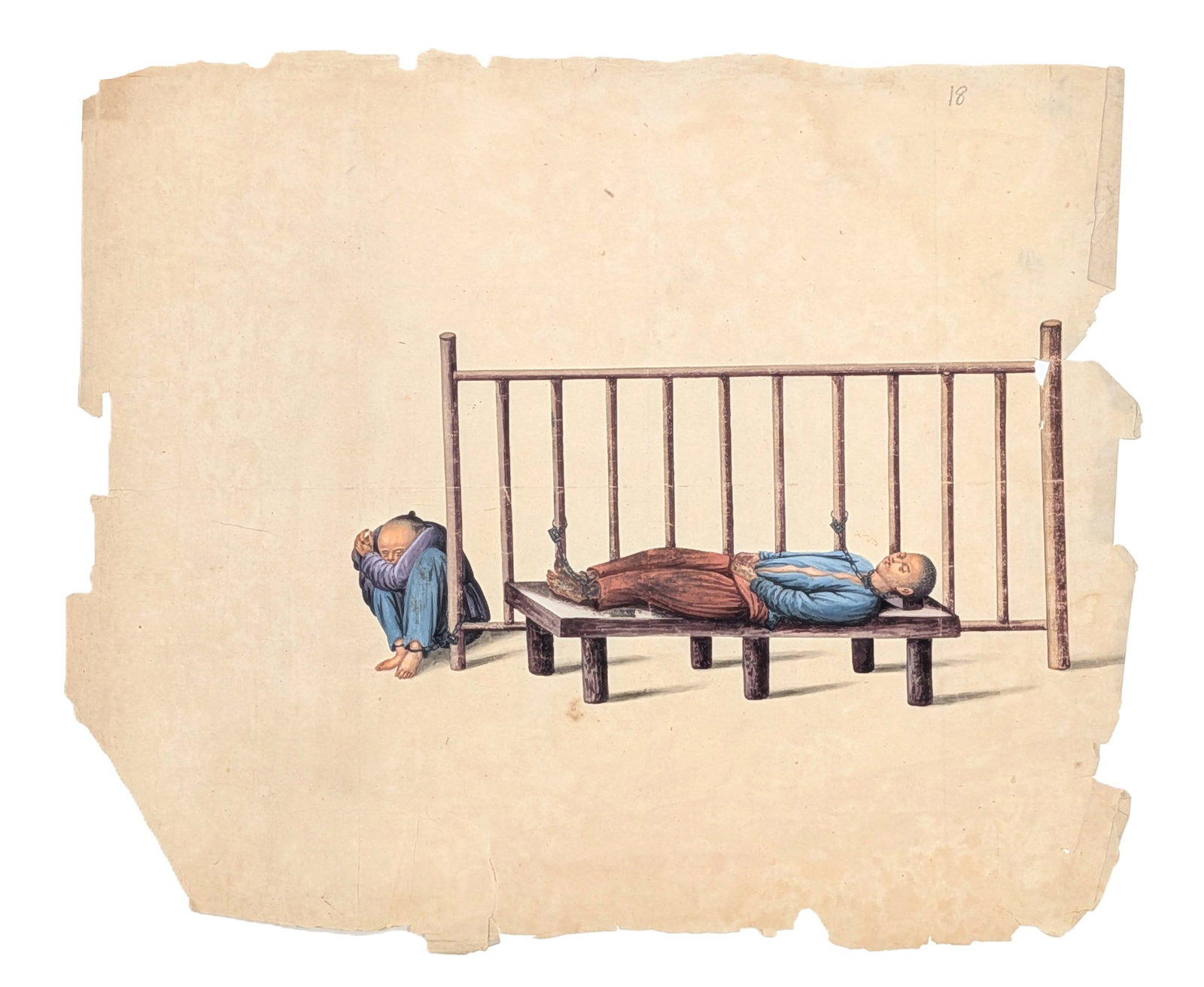 19th Century Chinese Export Gouache Painting on Rice Paper Punishment Scene (1 of 4)