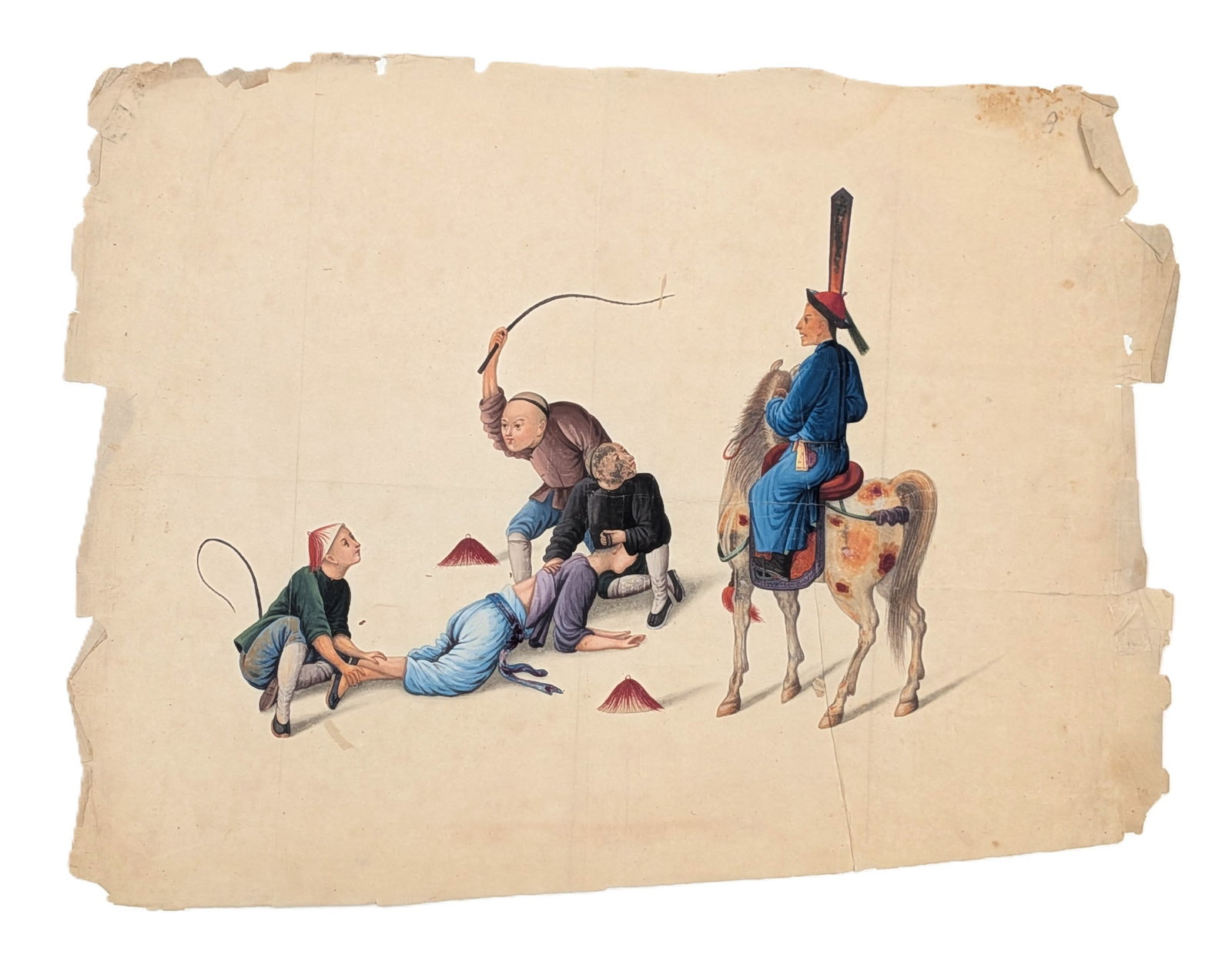 19th Century Chinese Export Gouache Painting on Rice Paper Punishment Scene (1 of 4)