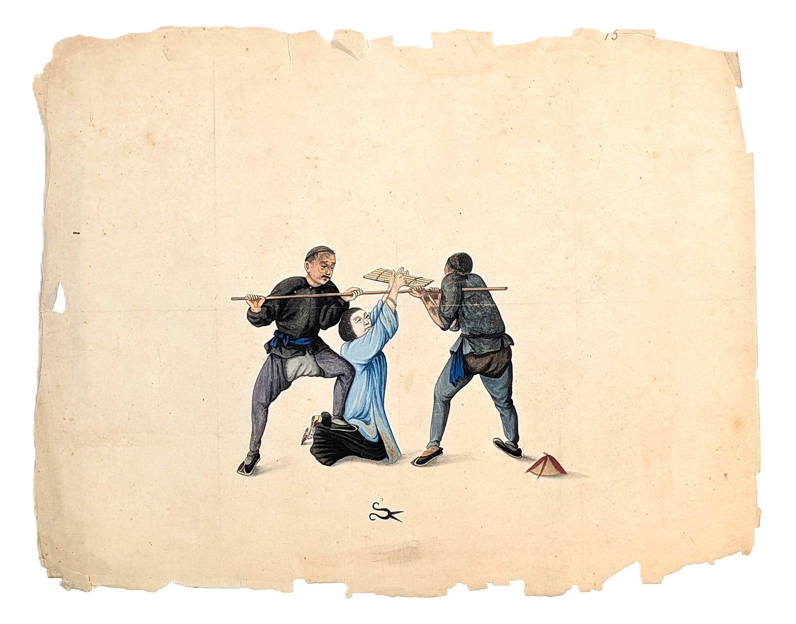 19th Century Chinese Export Gouache Painting on Rice Paper Punishment Scene (1 of 4)