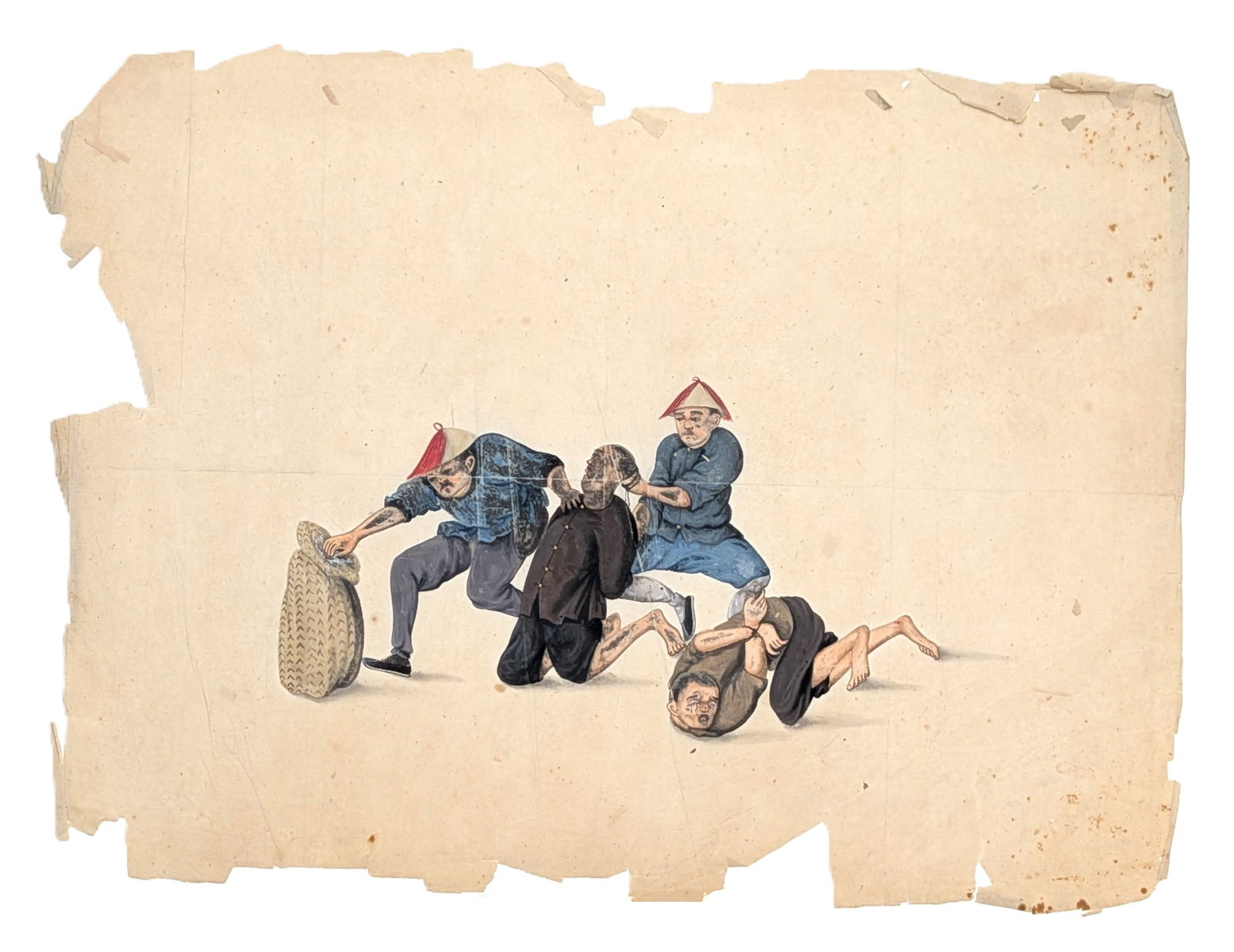 19th Century Chinese Export Gouache Painting on Rice Paper Punishment Scene (1 of 4)