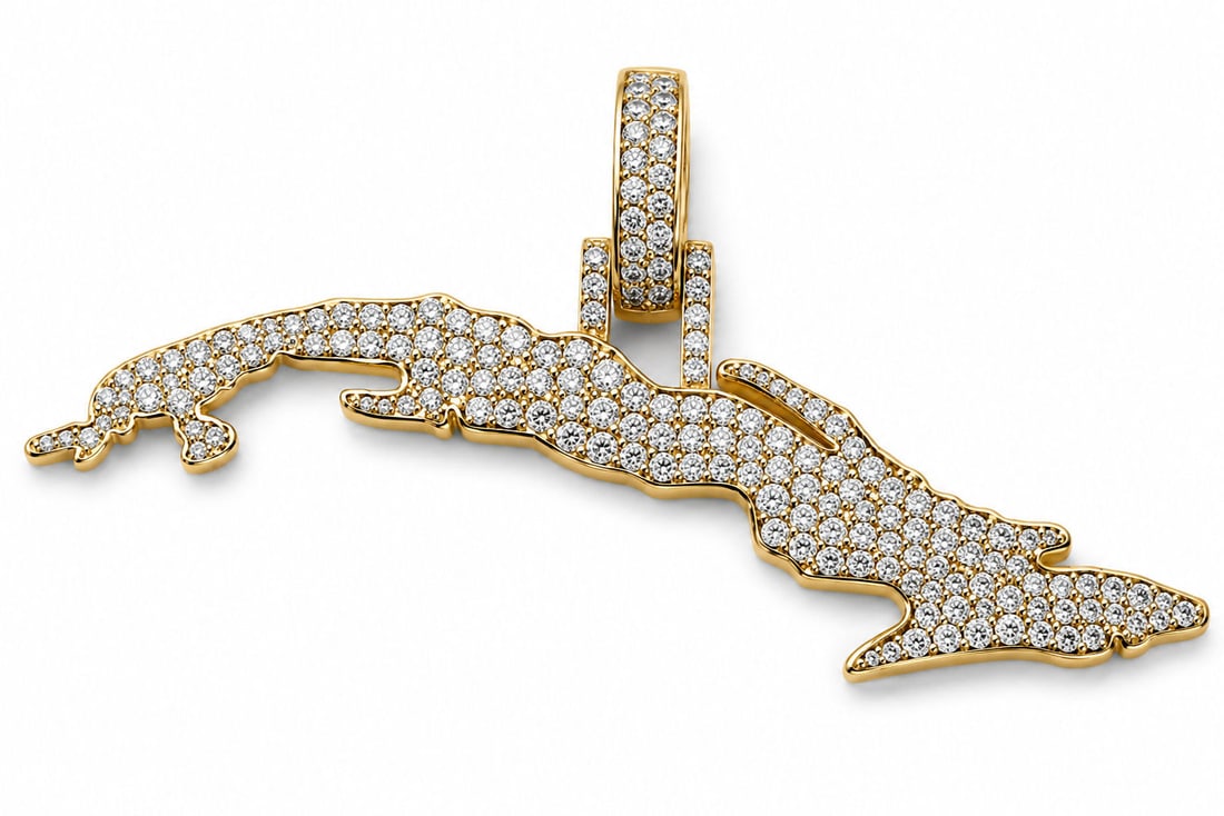 14KT Yellow Gold Diamond Florida State Pendant ? 1.50CT: Unique Florida state outline pendant crafted in solid 14KT yellow gold and accented with approximately 1.50 carats of round brilliant diamonds. This custom-style piece features the recognizable silhou