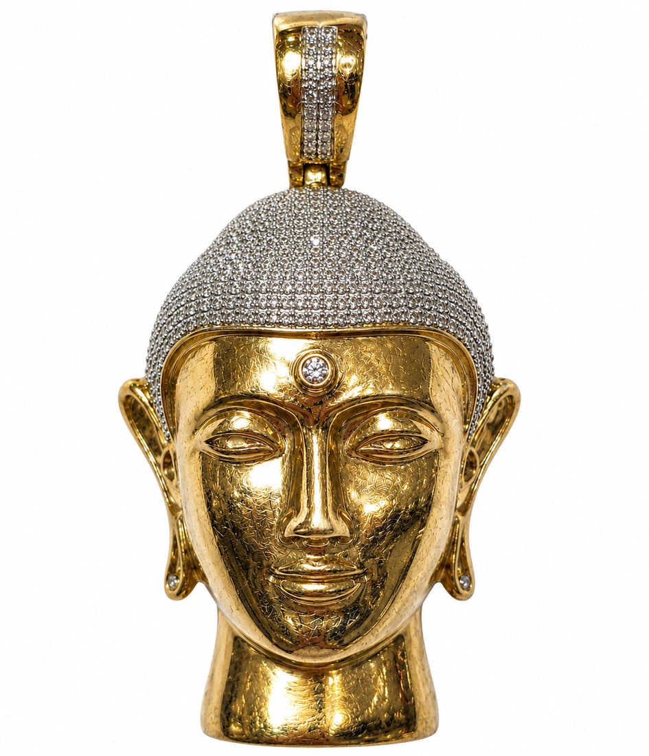 10KT Yellow Gold Diamond Buddha Head Pendant ? 0.60CT (1 of 3)